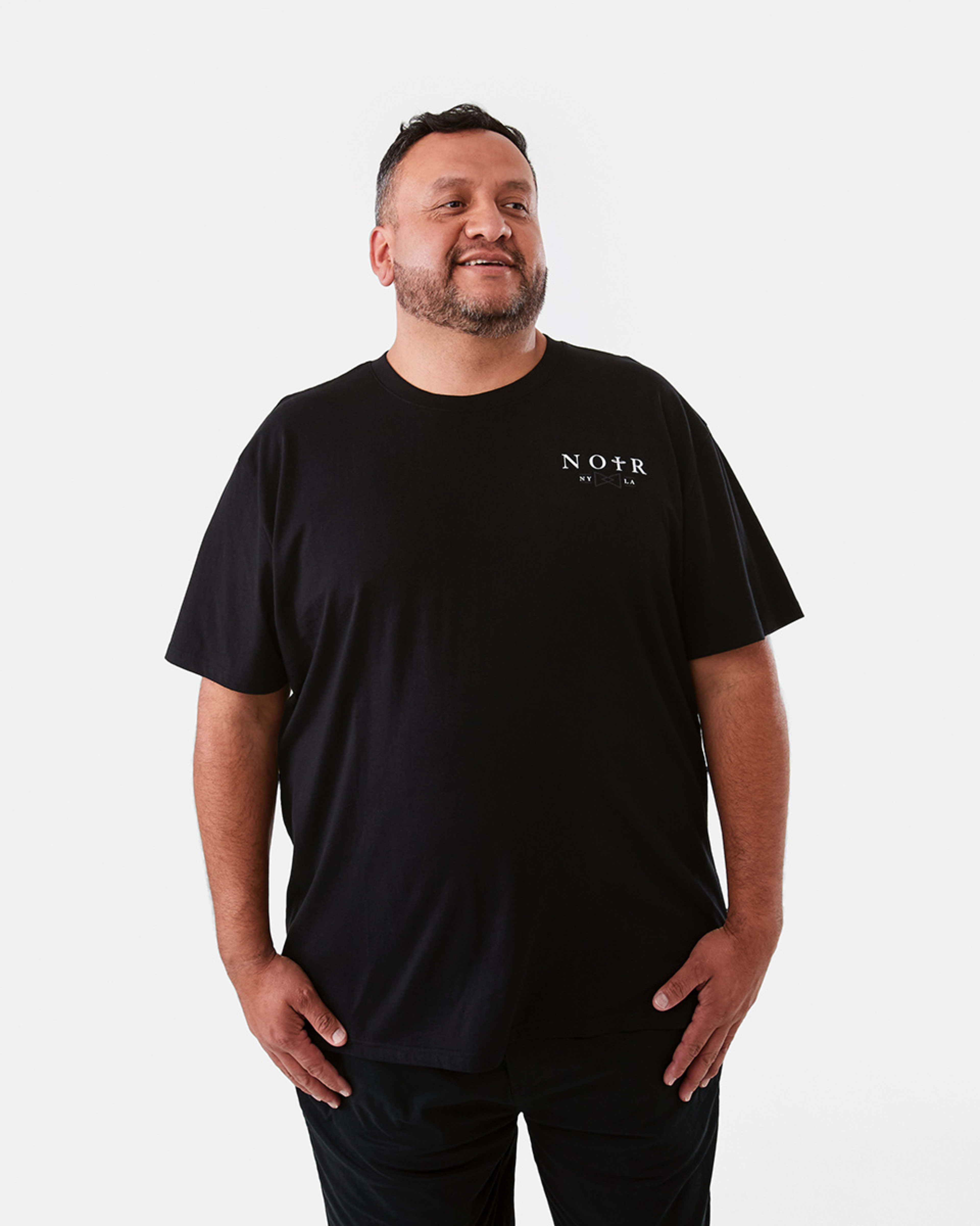 1 Men's Larger Size Front and Back Print T-shirt Blk Noir