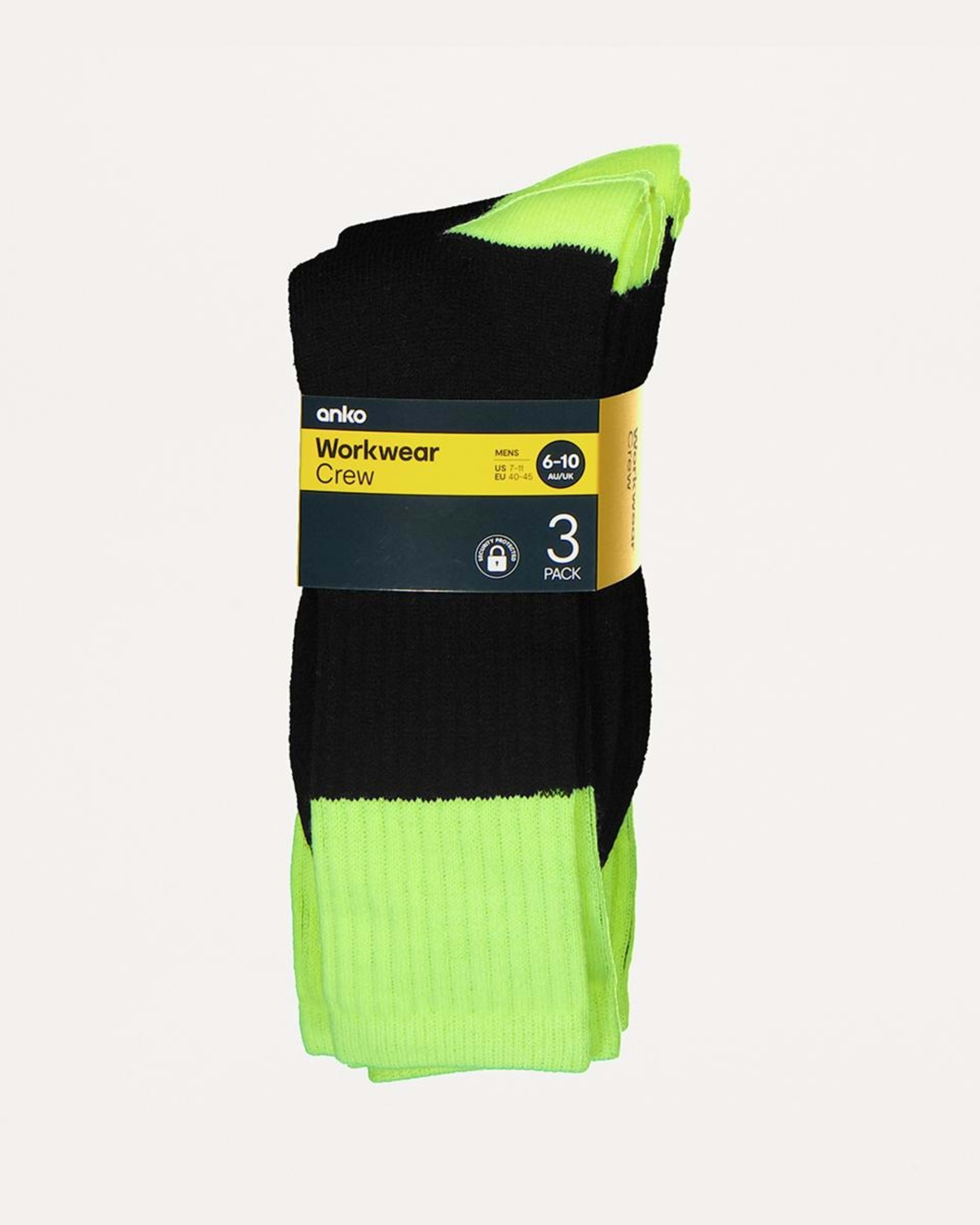 3 3 Pack Work Socks Black Yellow Top, 3 of 3