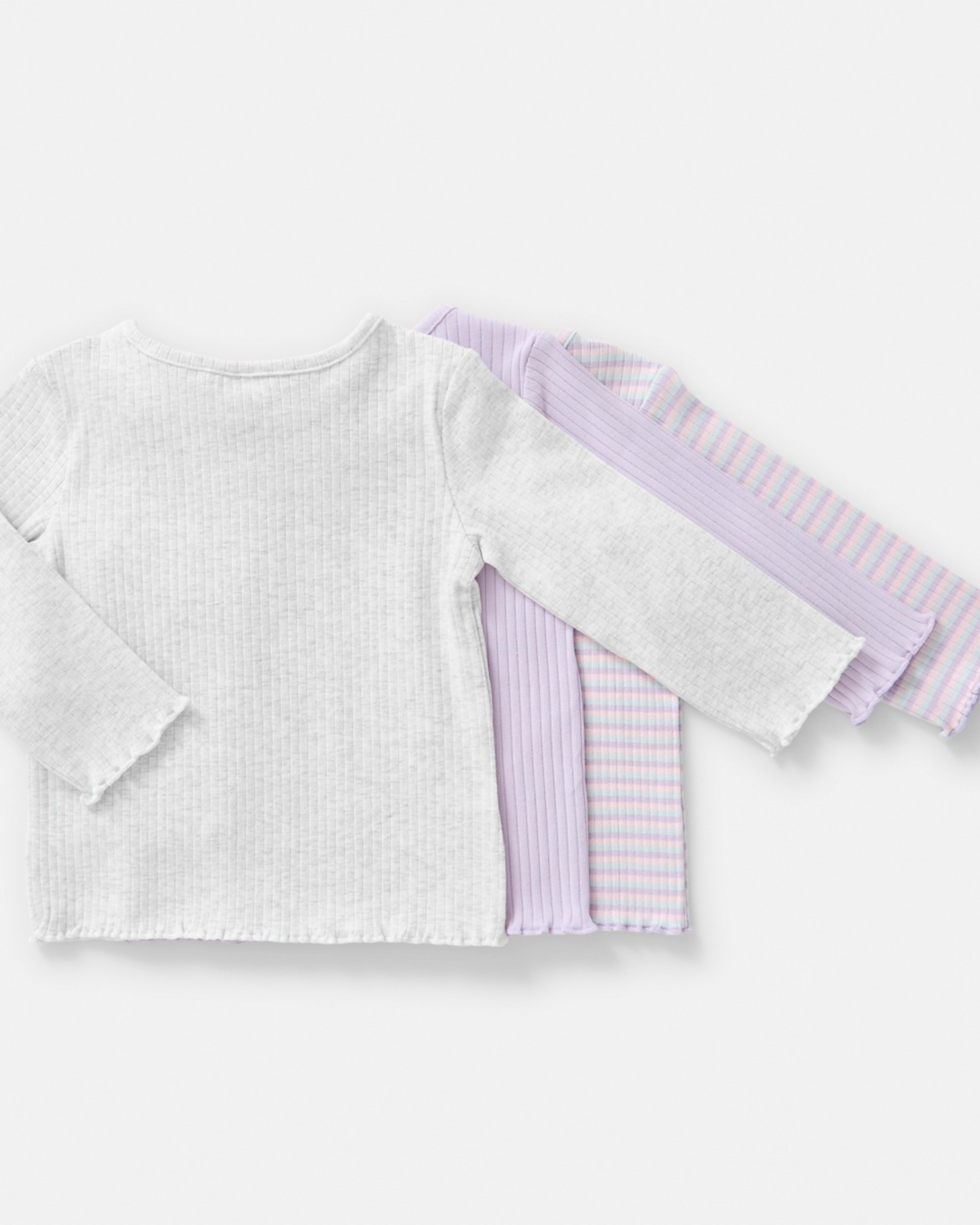 2 3 Pack Long Sleeve Rib T-shirts Purple Stripe Multi Pack, 2 of 8