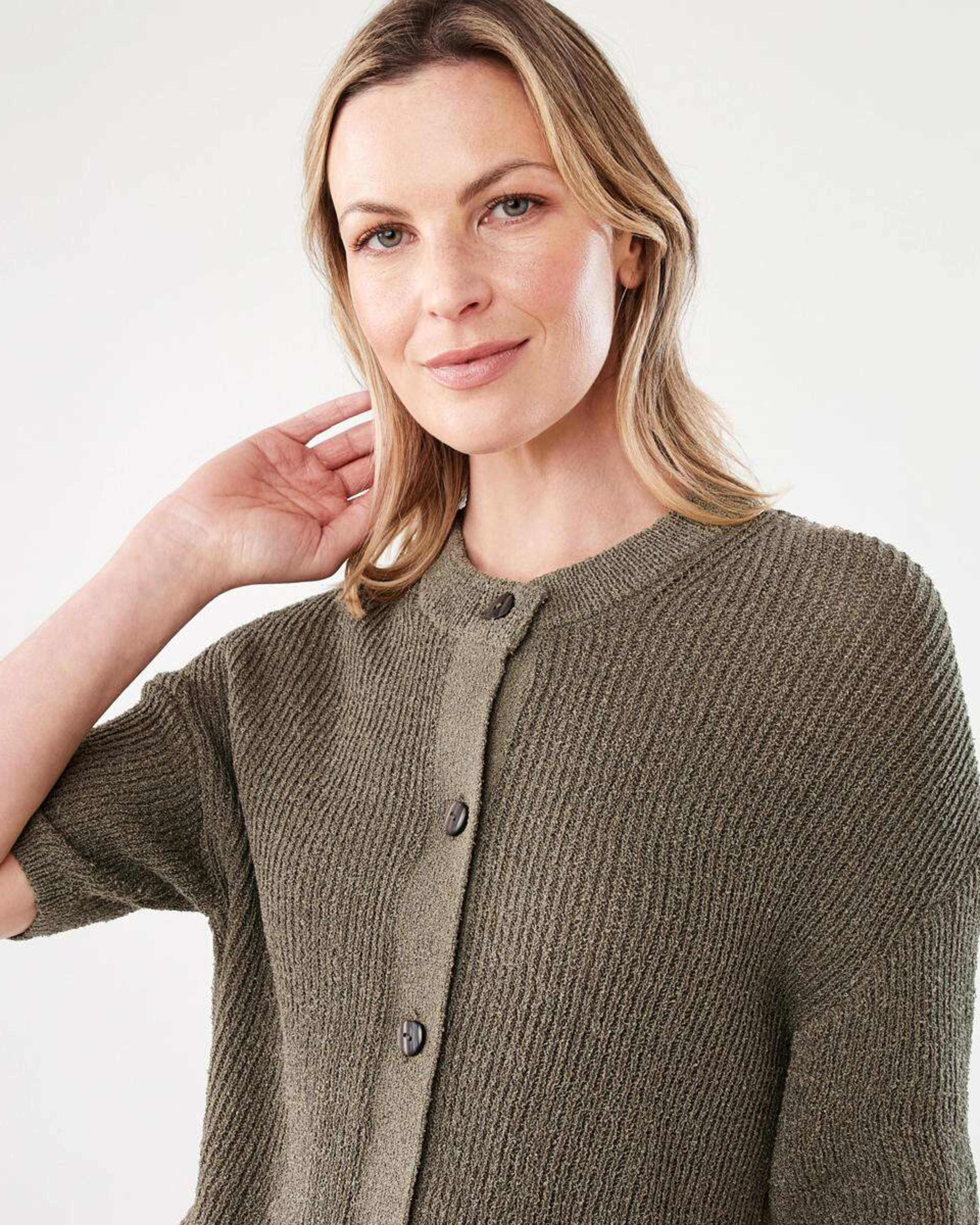4 Short Sleeve Button Up Cardigan BURNT OLIVE, 4 of 5