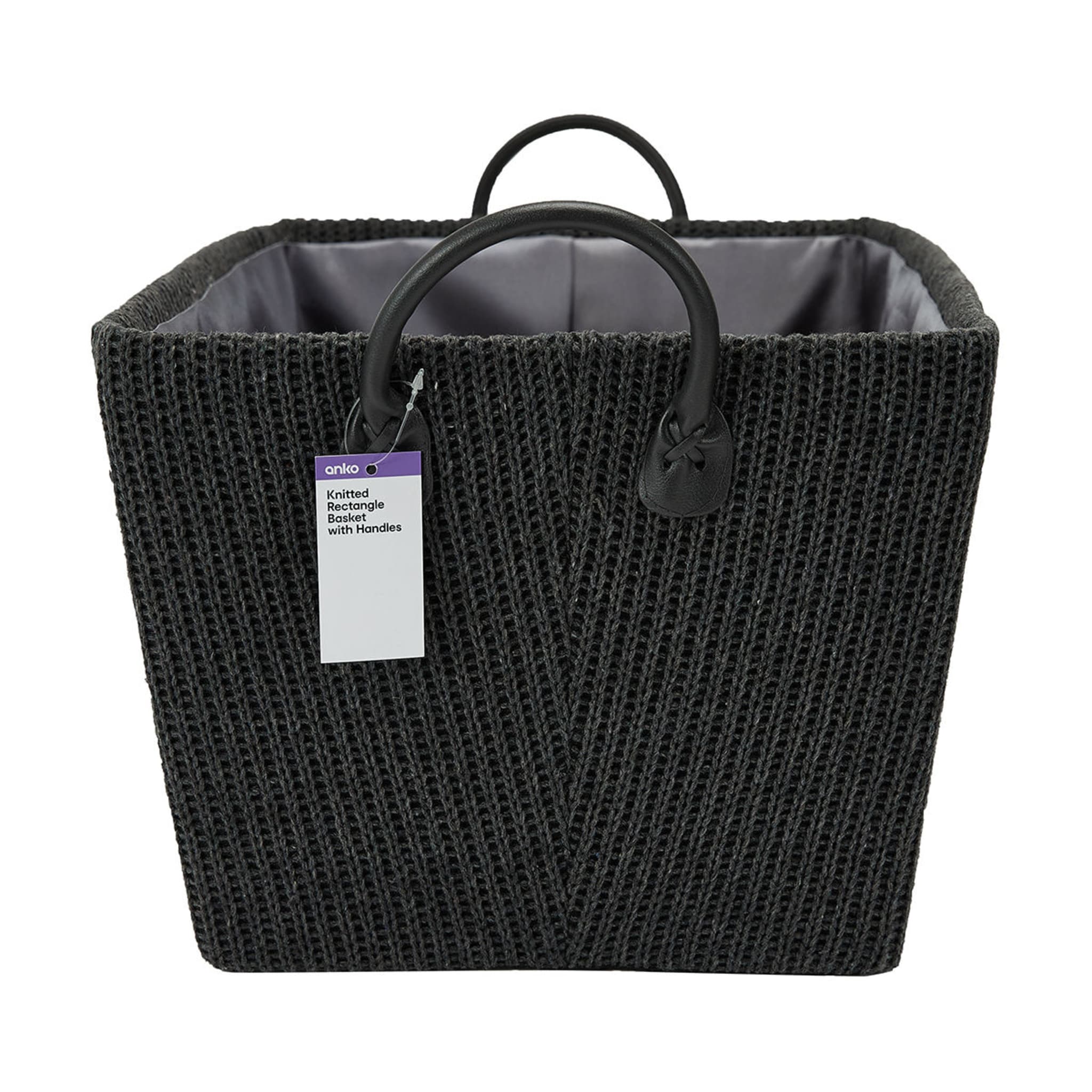 Rectangle Knitted Basket with Handles Charcoal Kmart