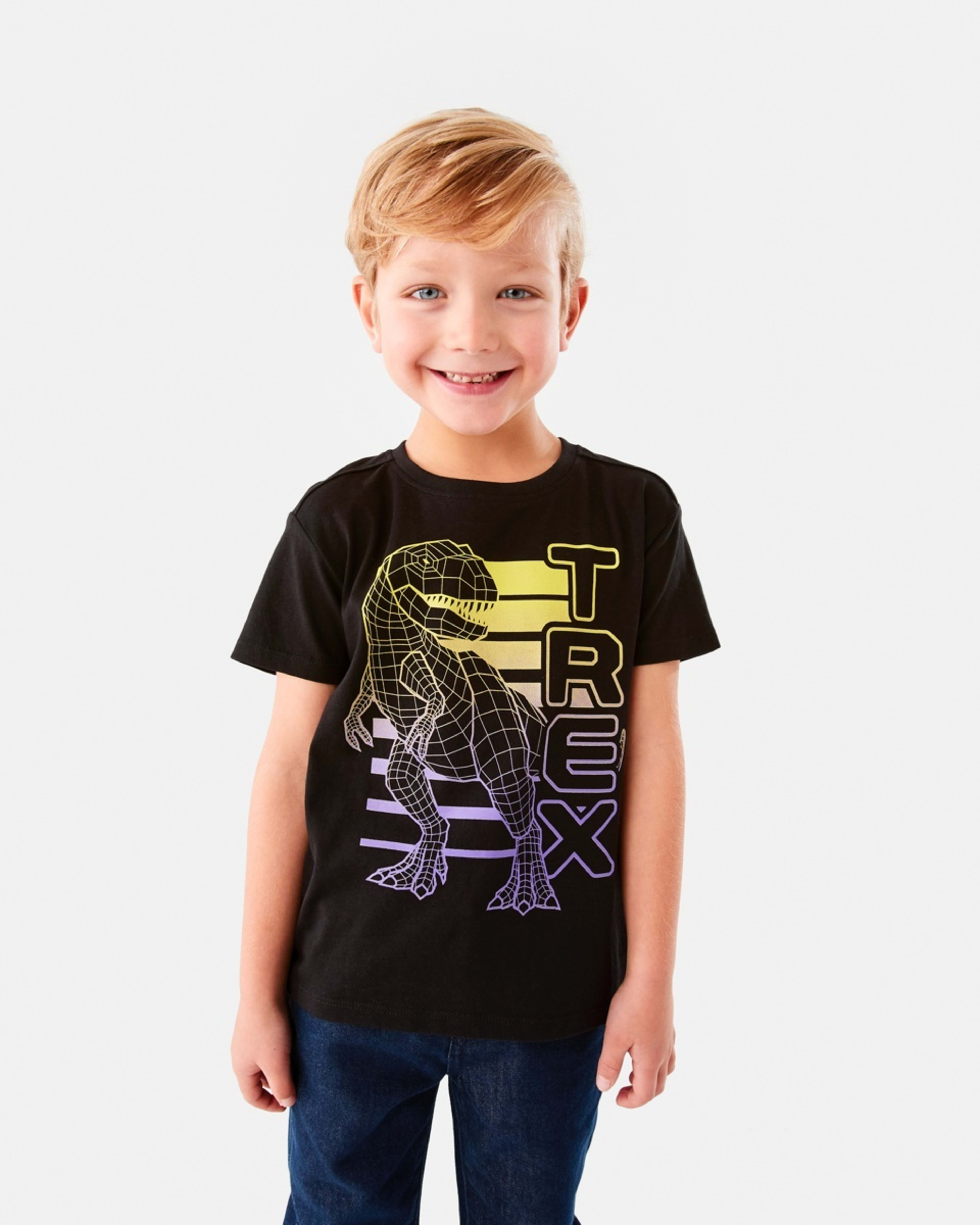 1 Chest Print T-shirt Black Dino, 1 of 8