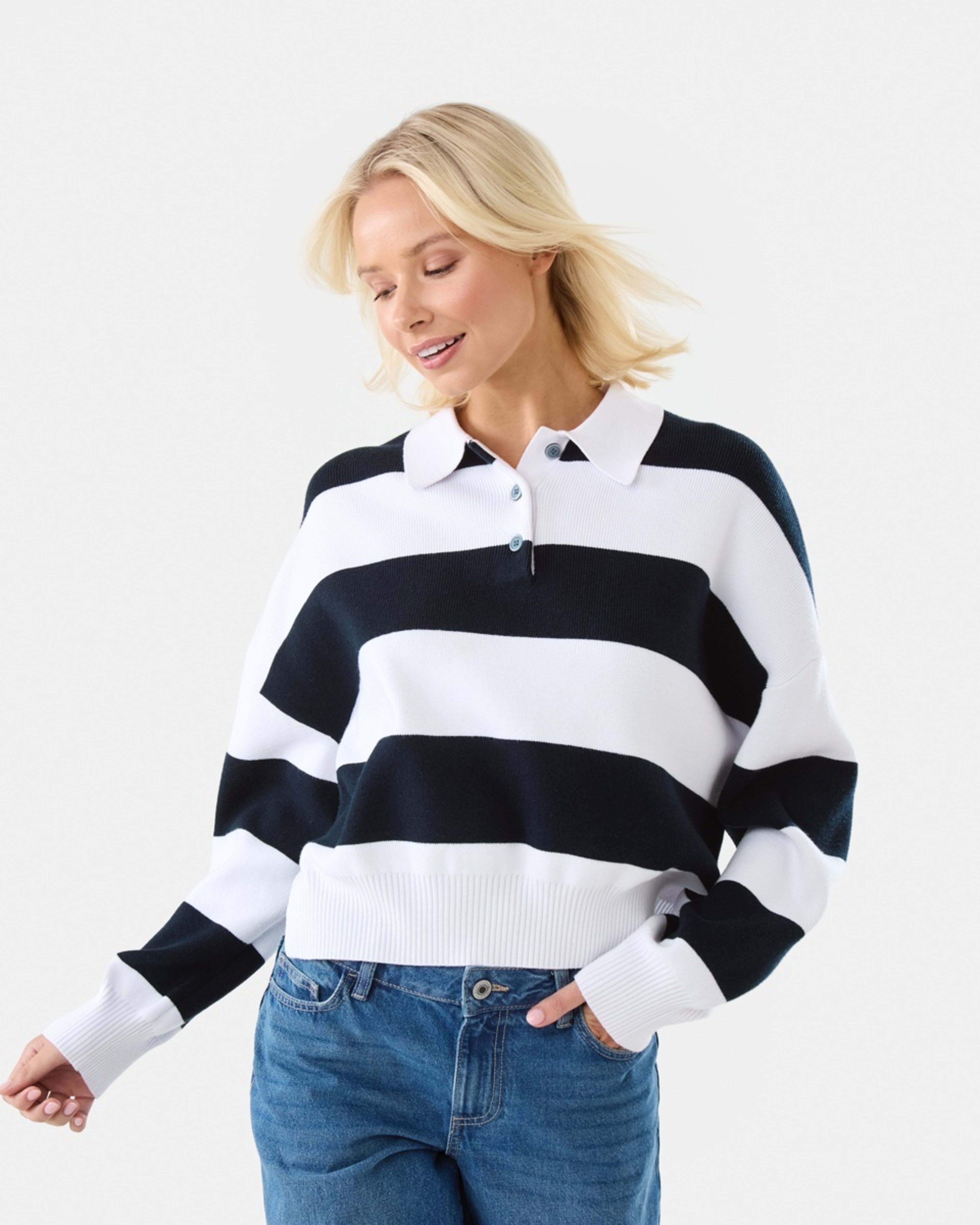 1 Polo Stripe Jumper Navy Strp