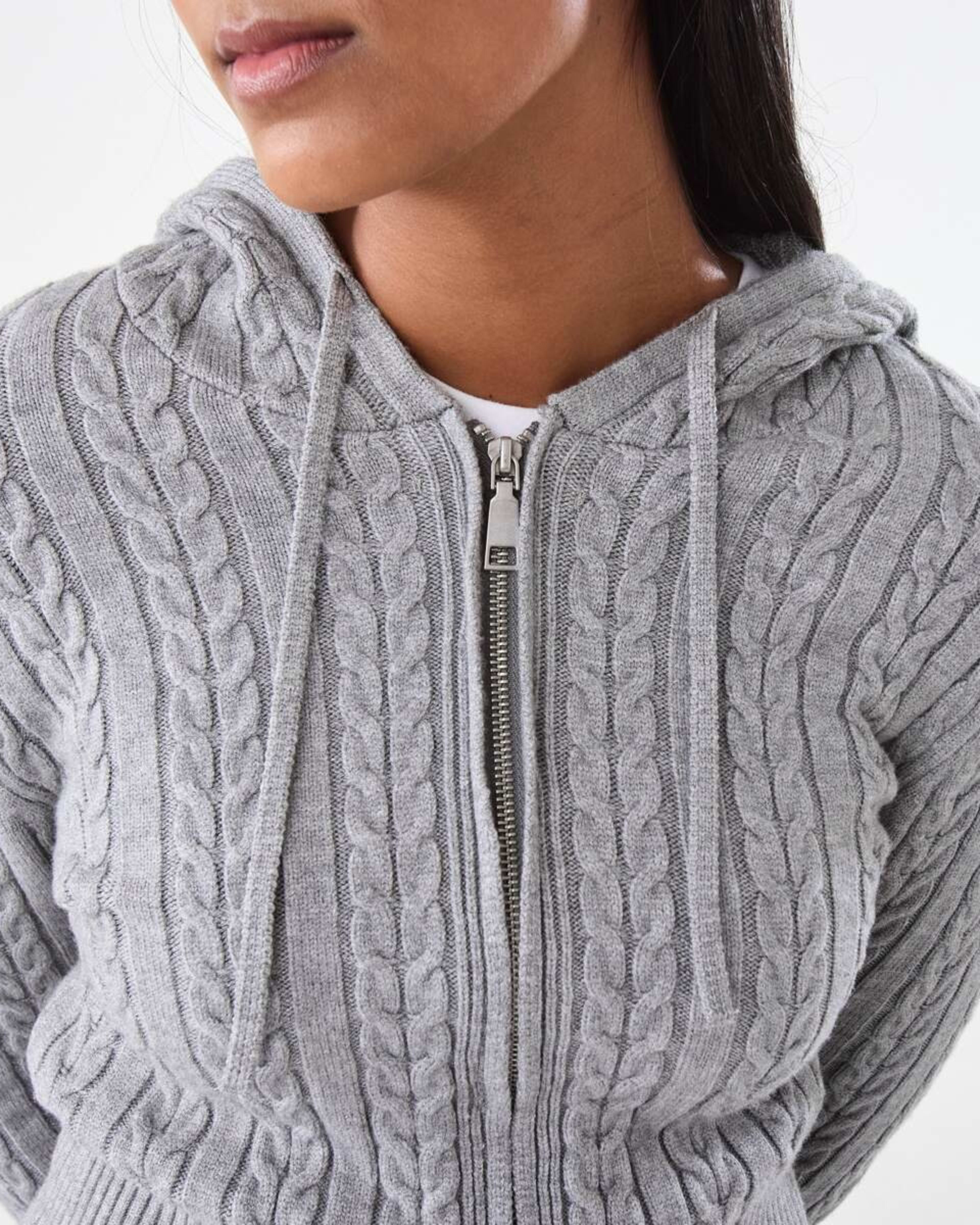 7 Zip Through Cable Cardigan Grey Marle, 7 of 8