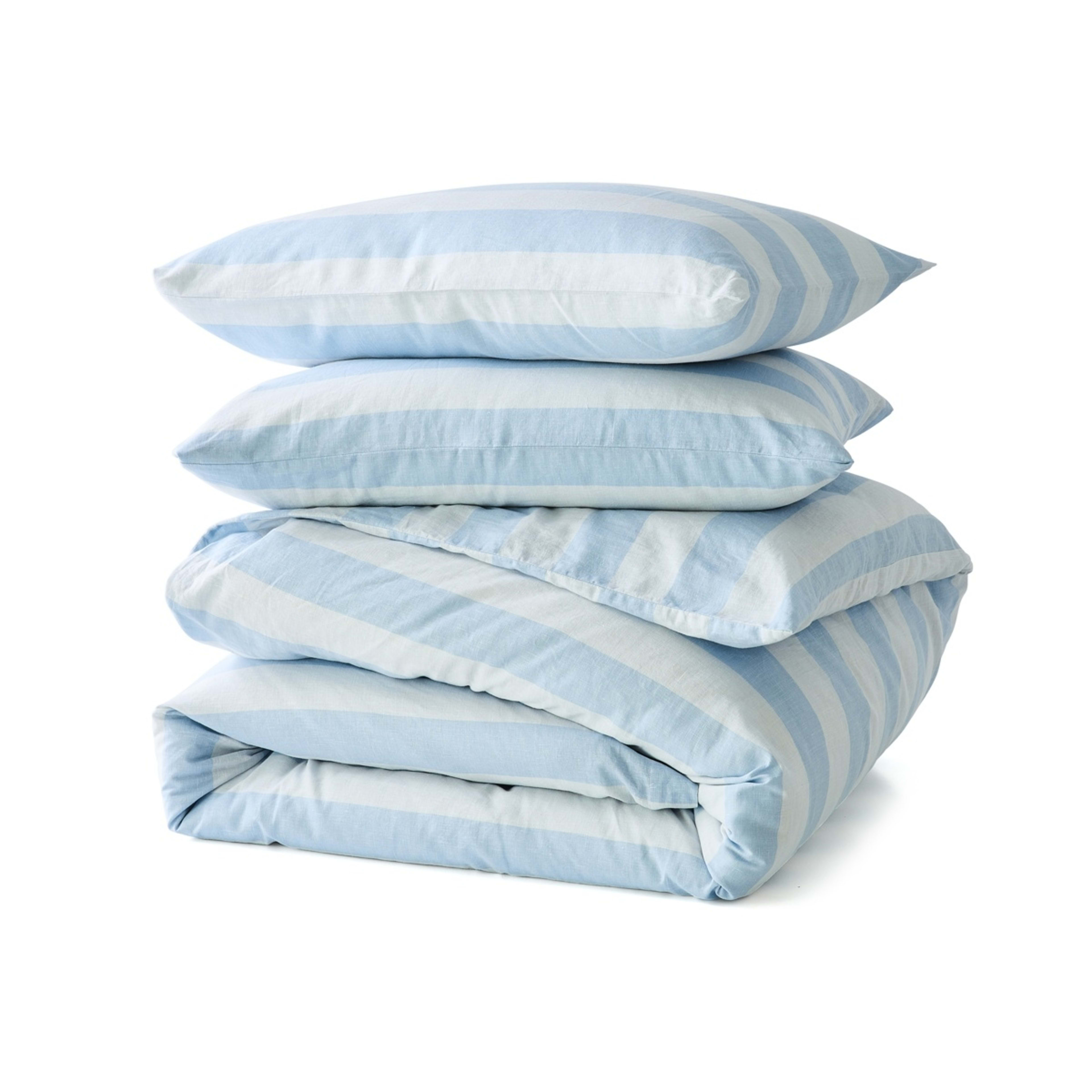5 Stripe Linen Cotton Quilt Cover Set - Queen Bed, Blue, 5 of 7