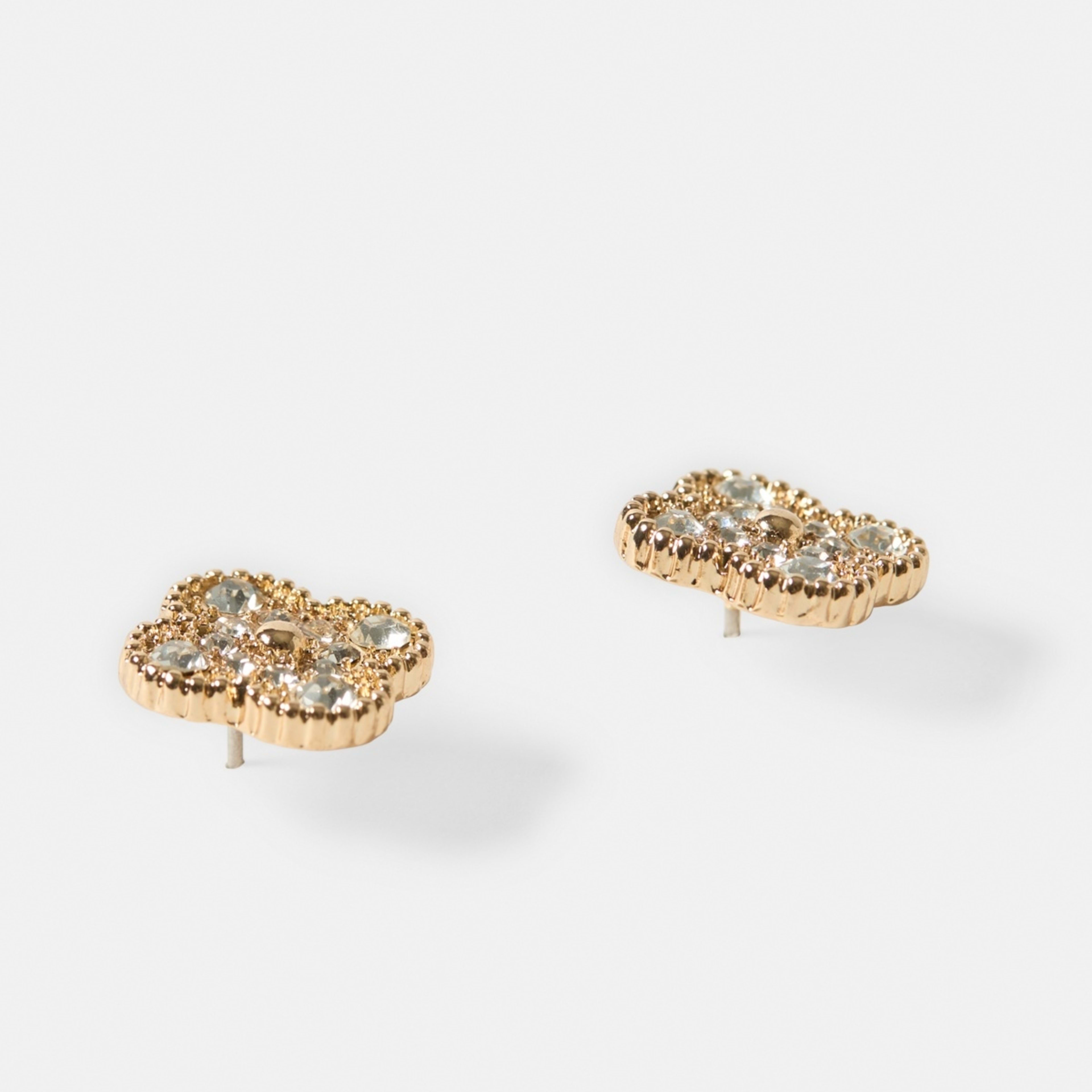 2 Sparkly Clover Stud Earrings - Gold Tone, 2 of 5
