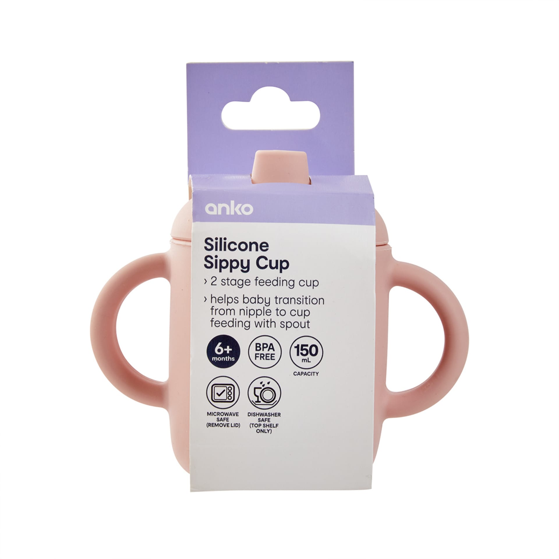 150ml Silicone Sippy Cup Pink Kmart