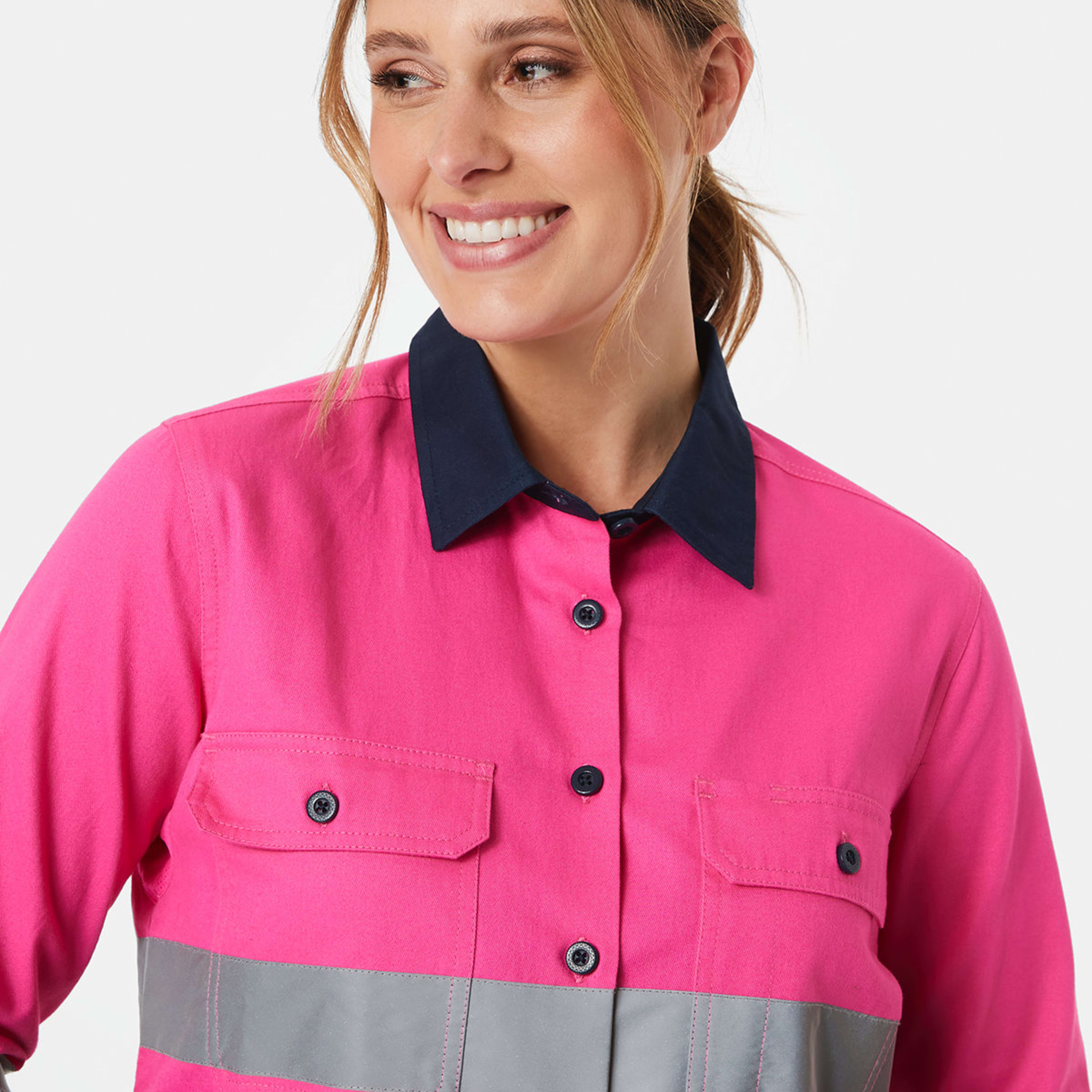 4 Workwear Long Sleeve Fluro Shirt Pink, 4 of 4