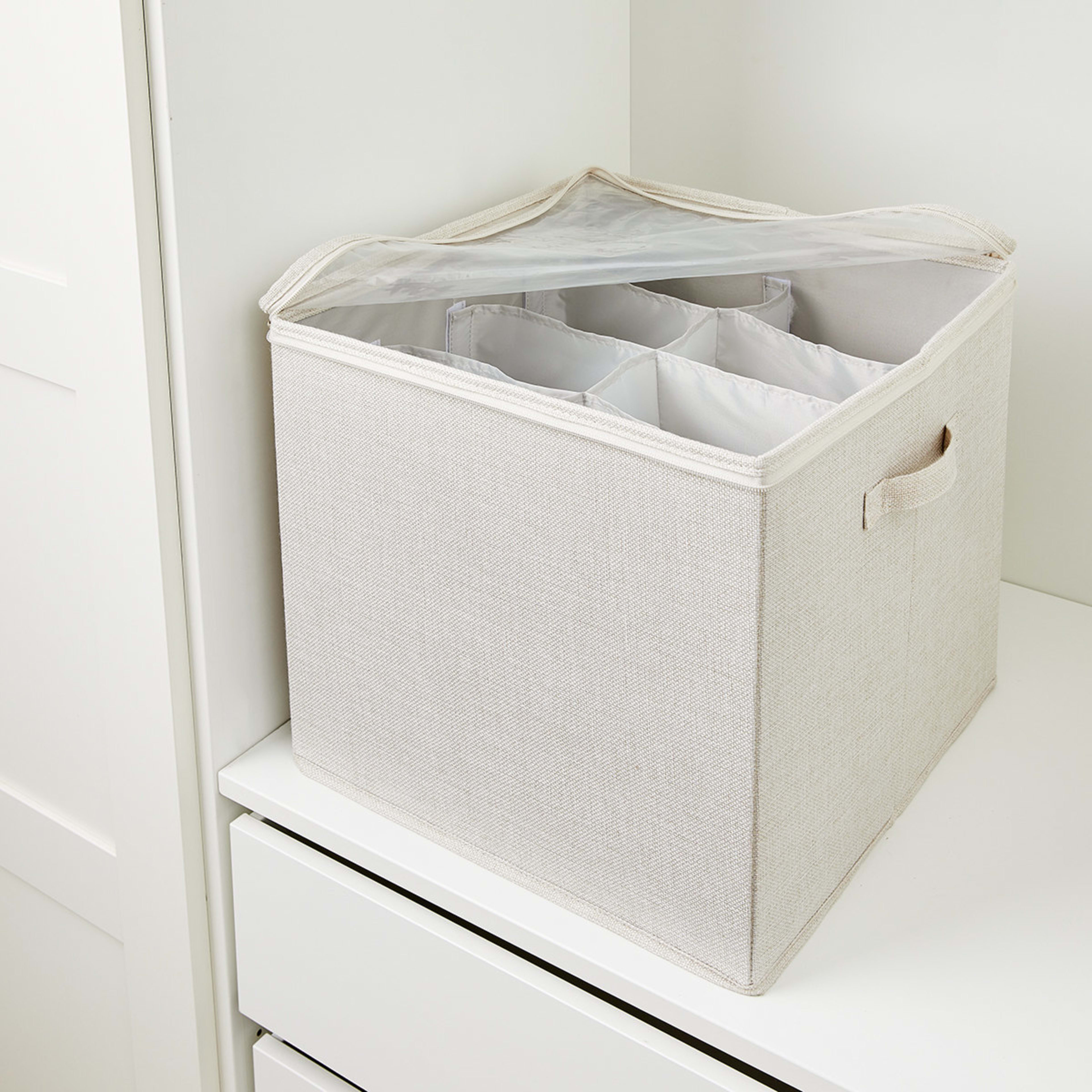 3 Linen Look Storage Box with Dividers - Beige, 3 of 10