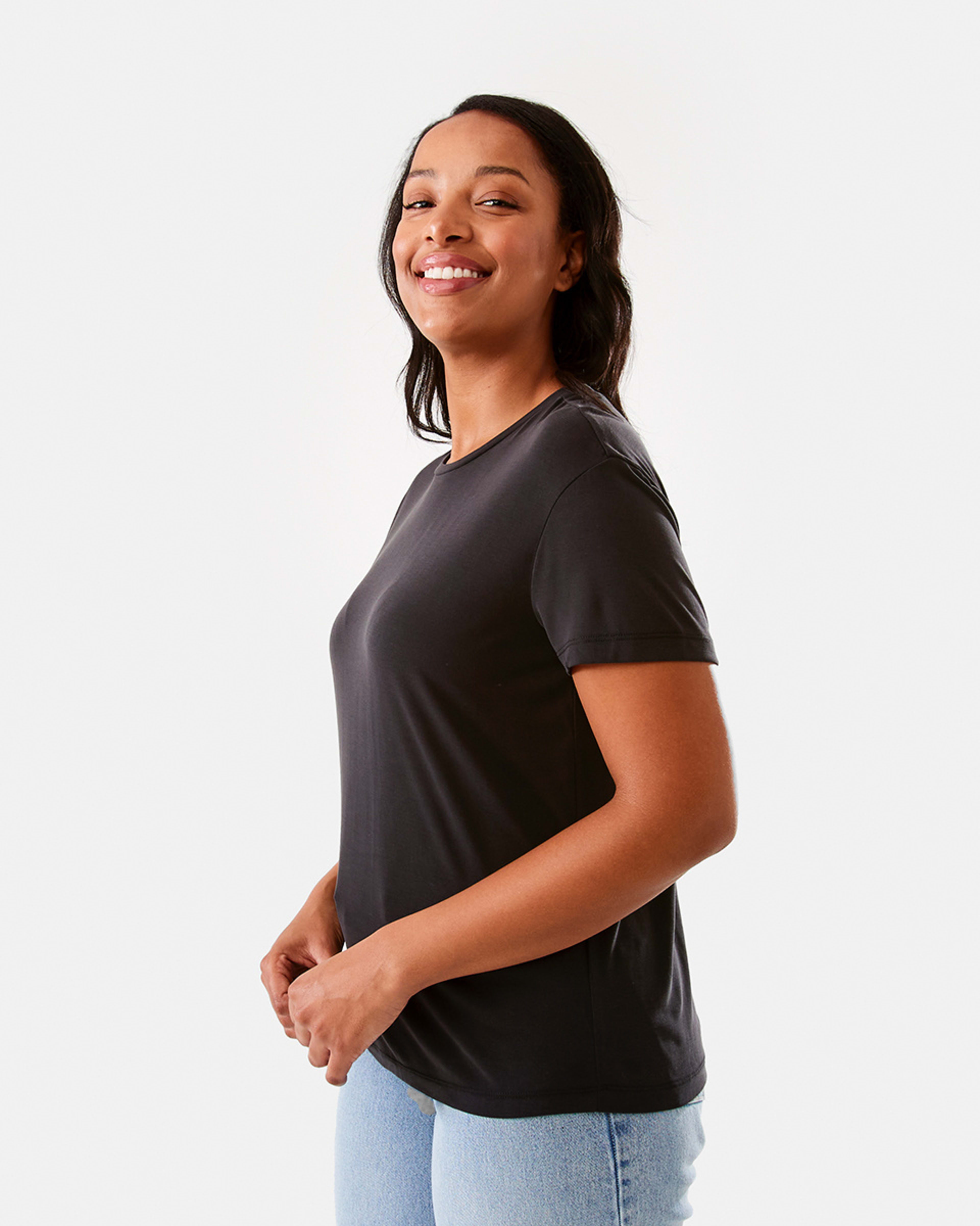 2 Short Sleeve Drape T-shirt Black, 2 of 6