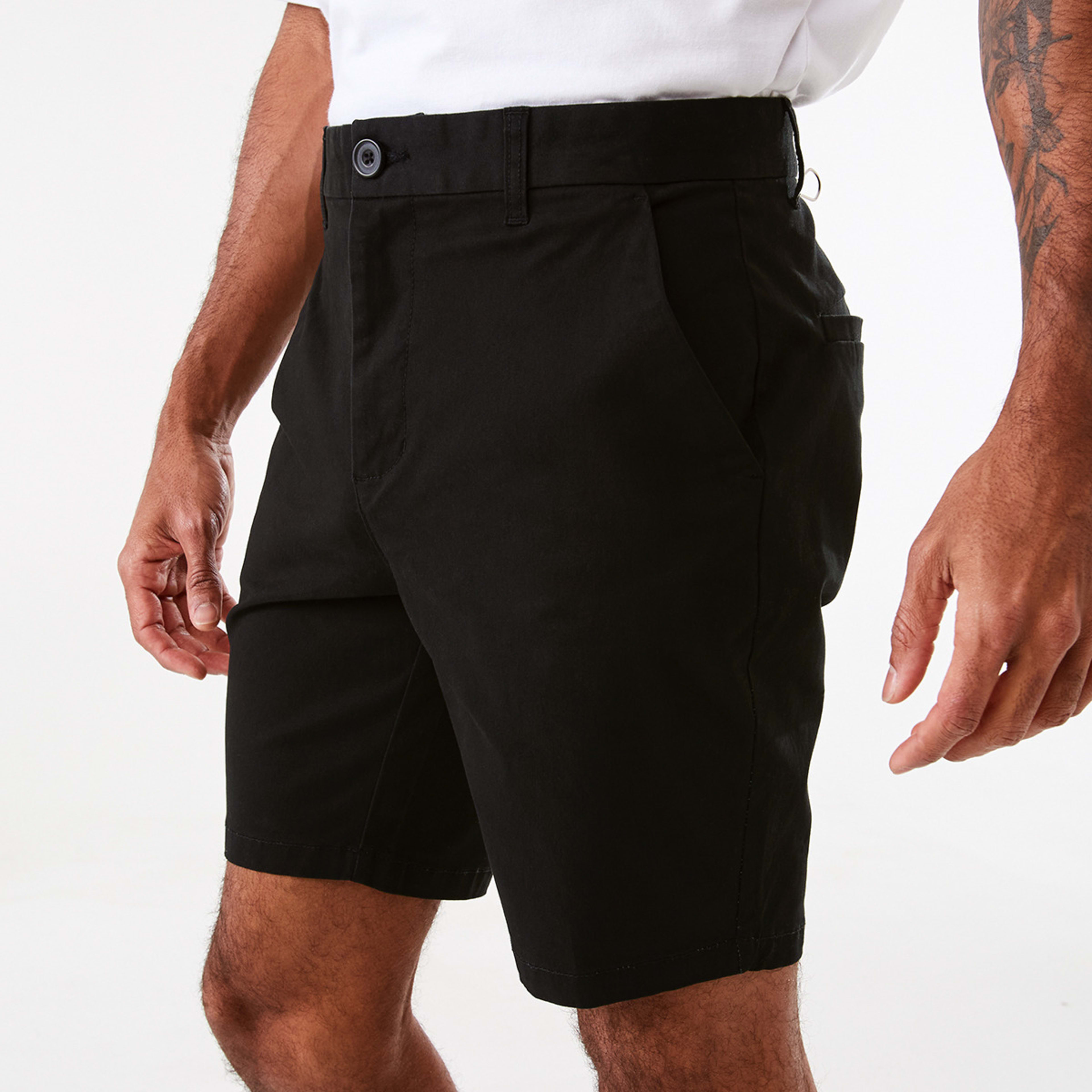 2 Fixed Waist Slim Stretch Chino Shorts Black, 2 of 7