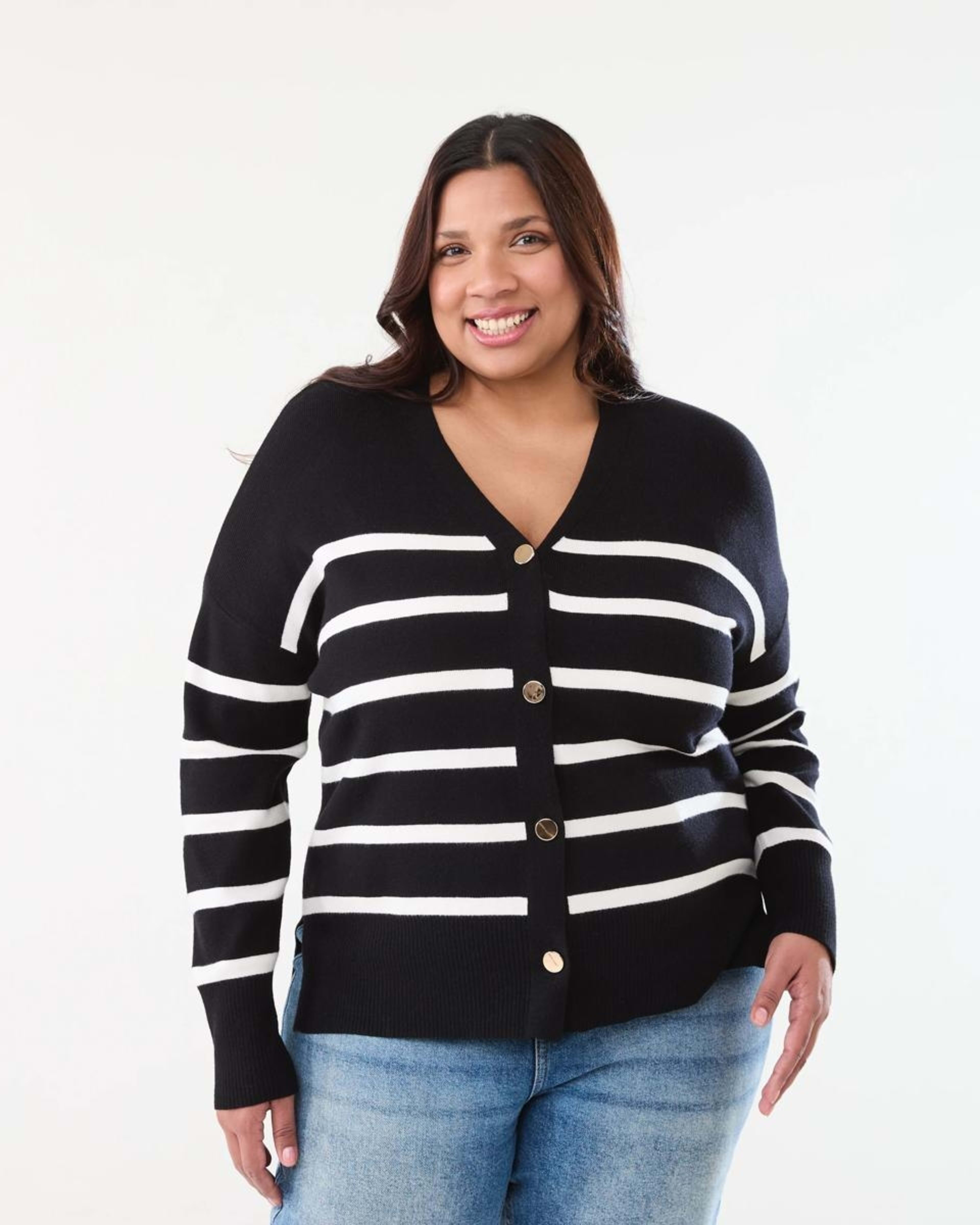 1 Curve Stripe Cardigan BLACK AND WHITE STRIPE
