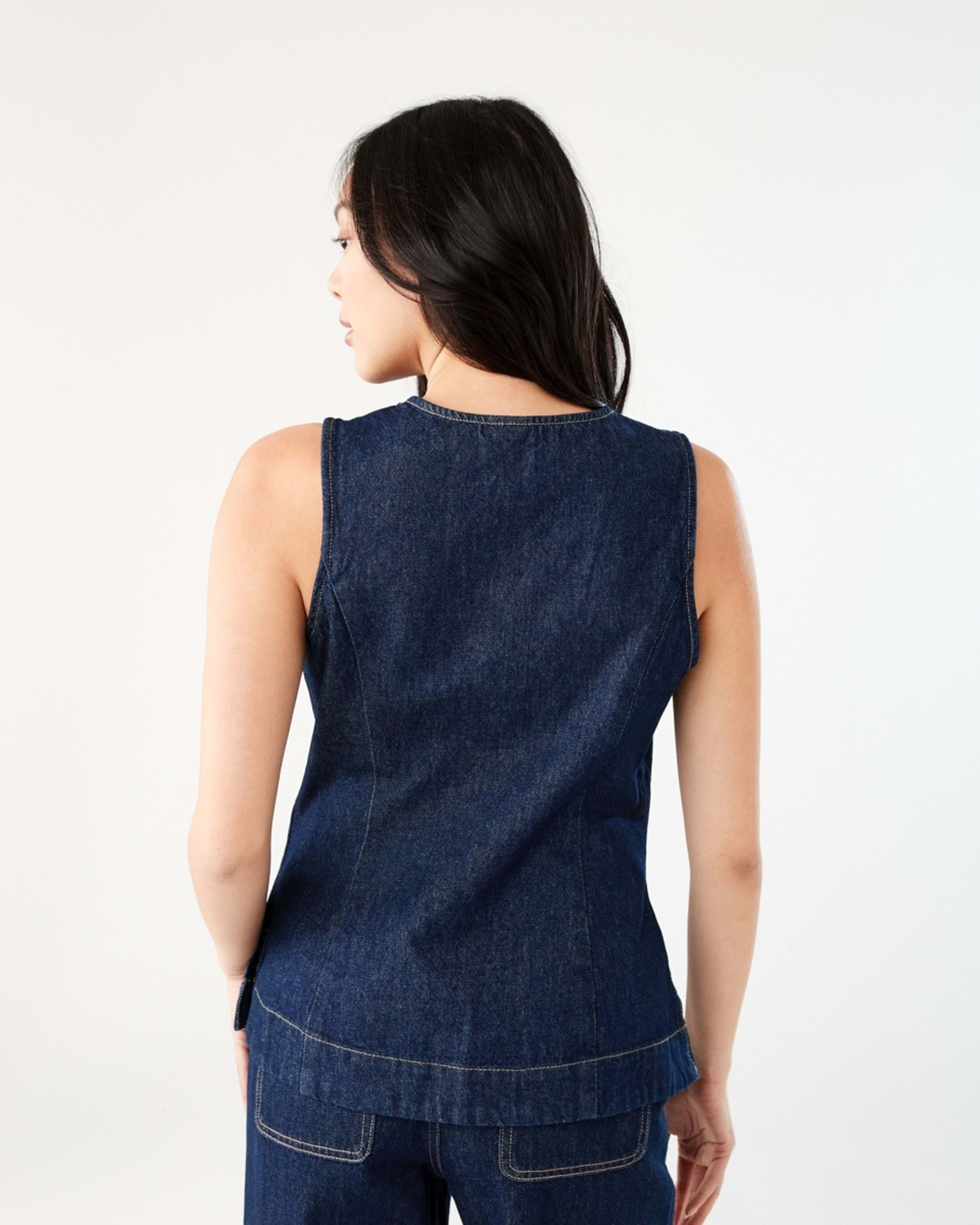 4 Sleeveless Longline Denim Vest INDIGO WASH, 4 of 8