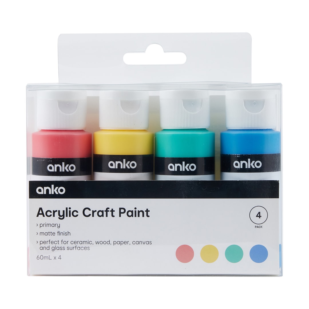 4 Pack Acrylic Craft Paints Primary Kmart