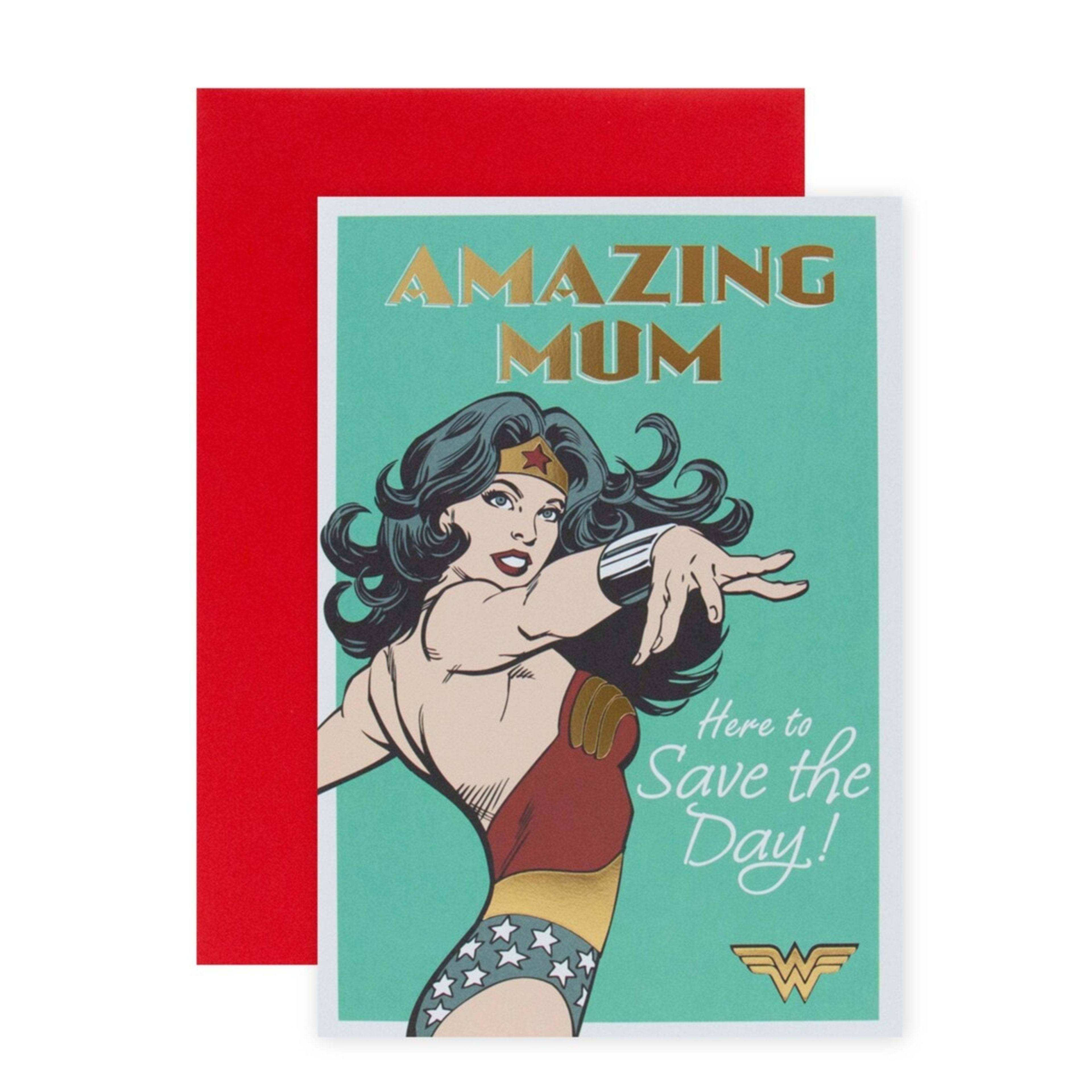 1 Connections from Hallmark DC Comics Wonder Woman Birthday Card for Mum - Save The Day
