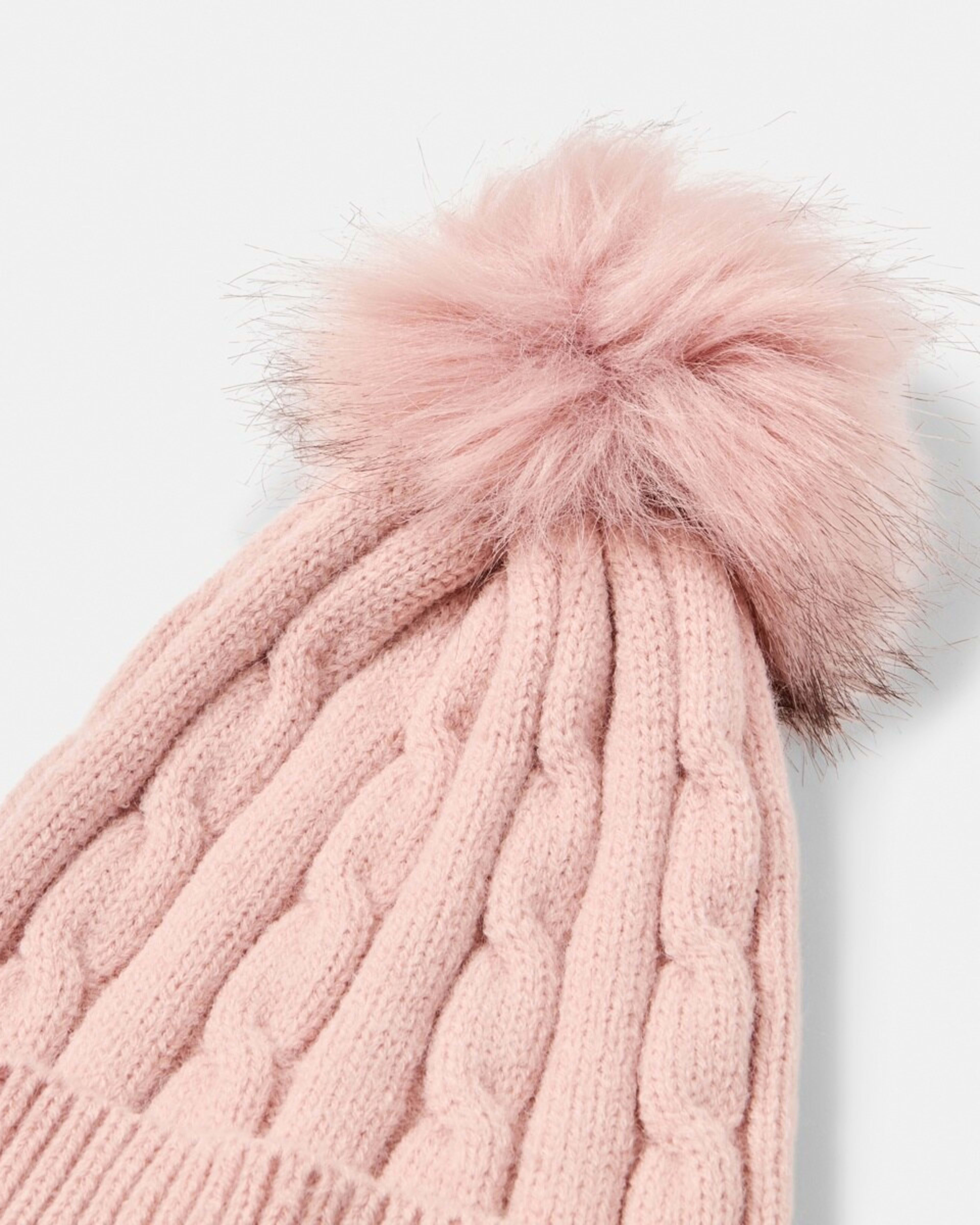 3 Cable Pom Pom Beanie Rose Pink, 3 of 4