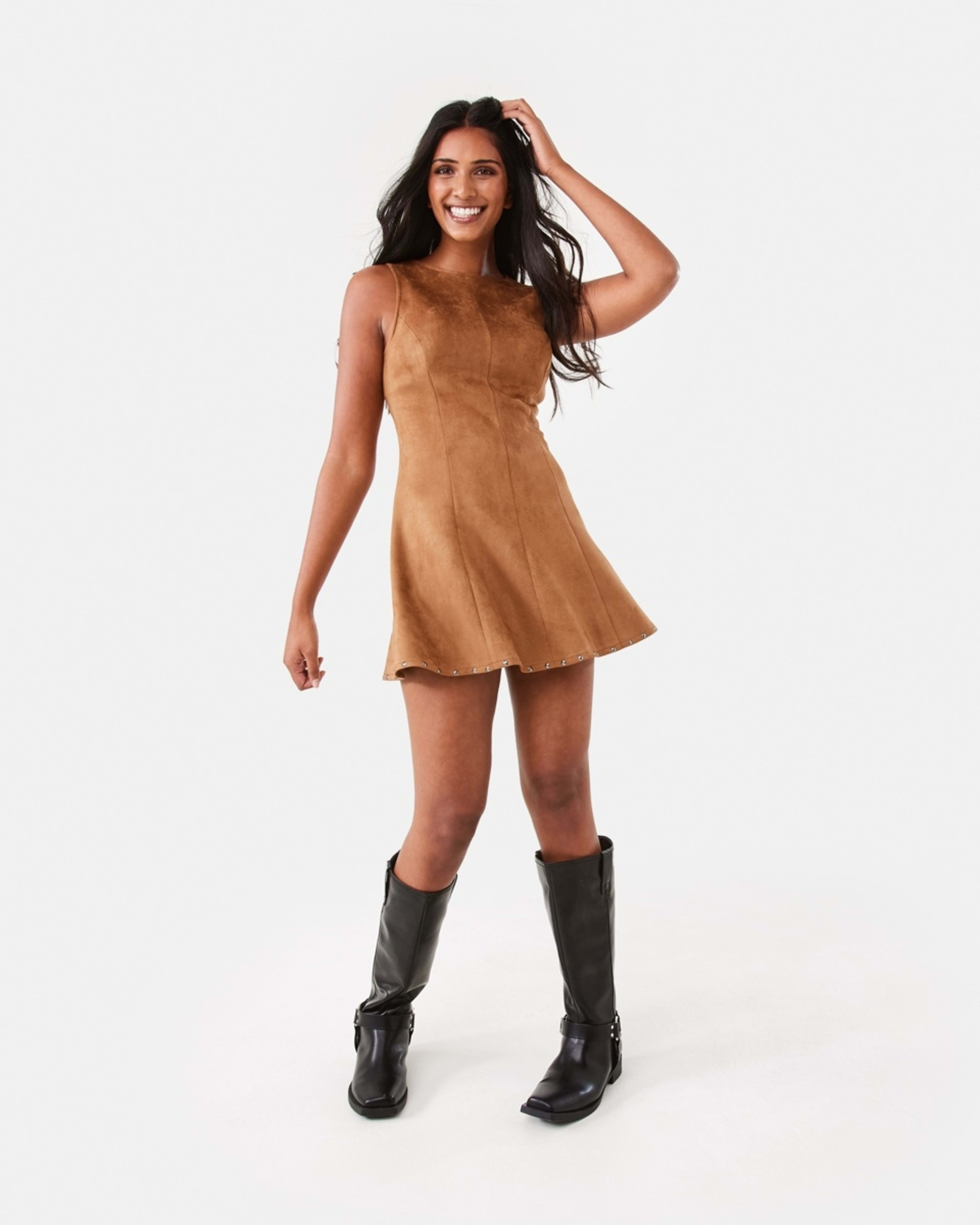 10 Suedette Mini Dress DEEP CAMEL, 10 of 10