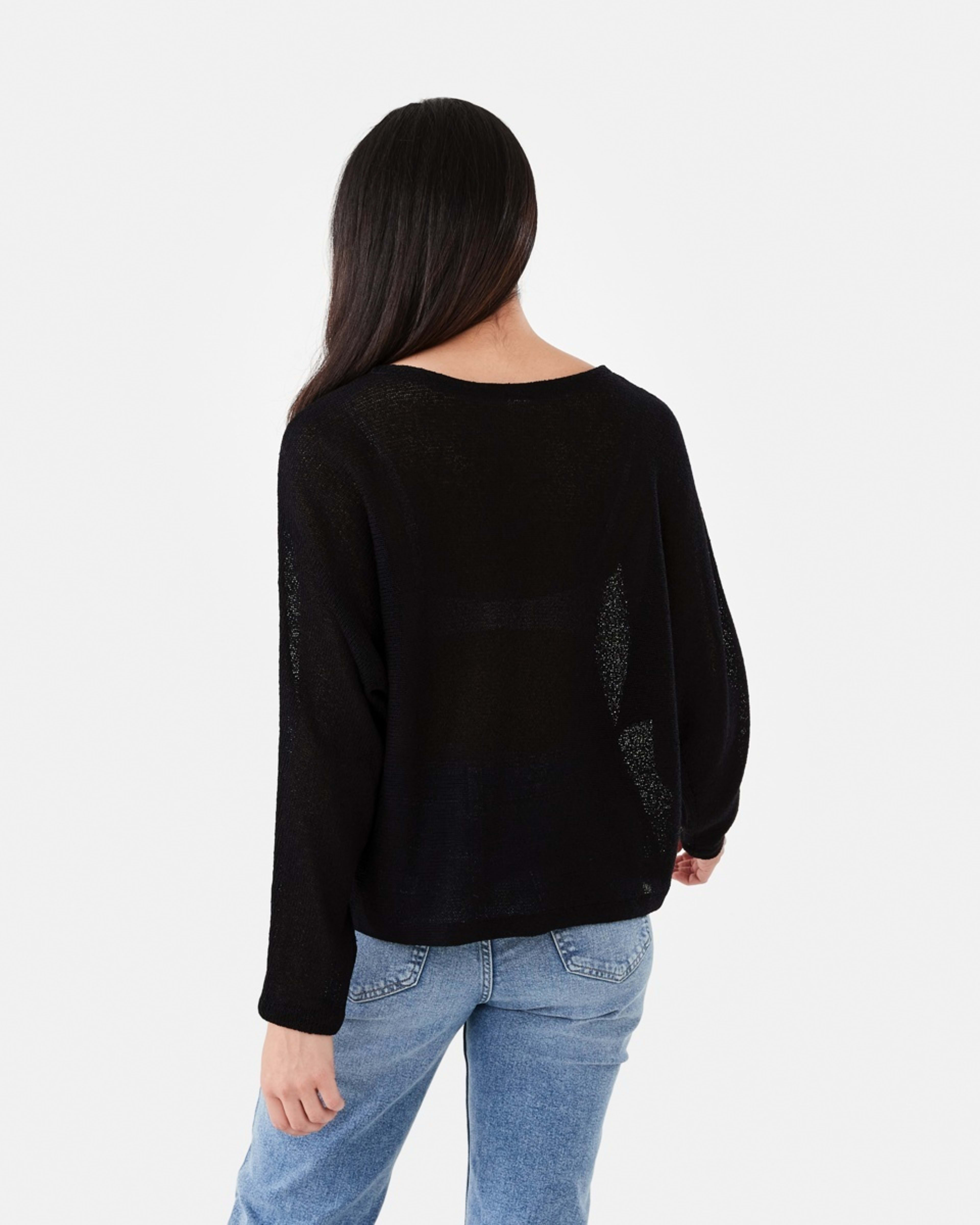 3 Open Knit Batwing Sleeve Jumper Black, 3 of 5