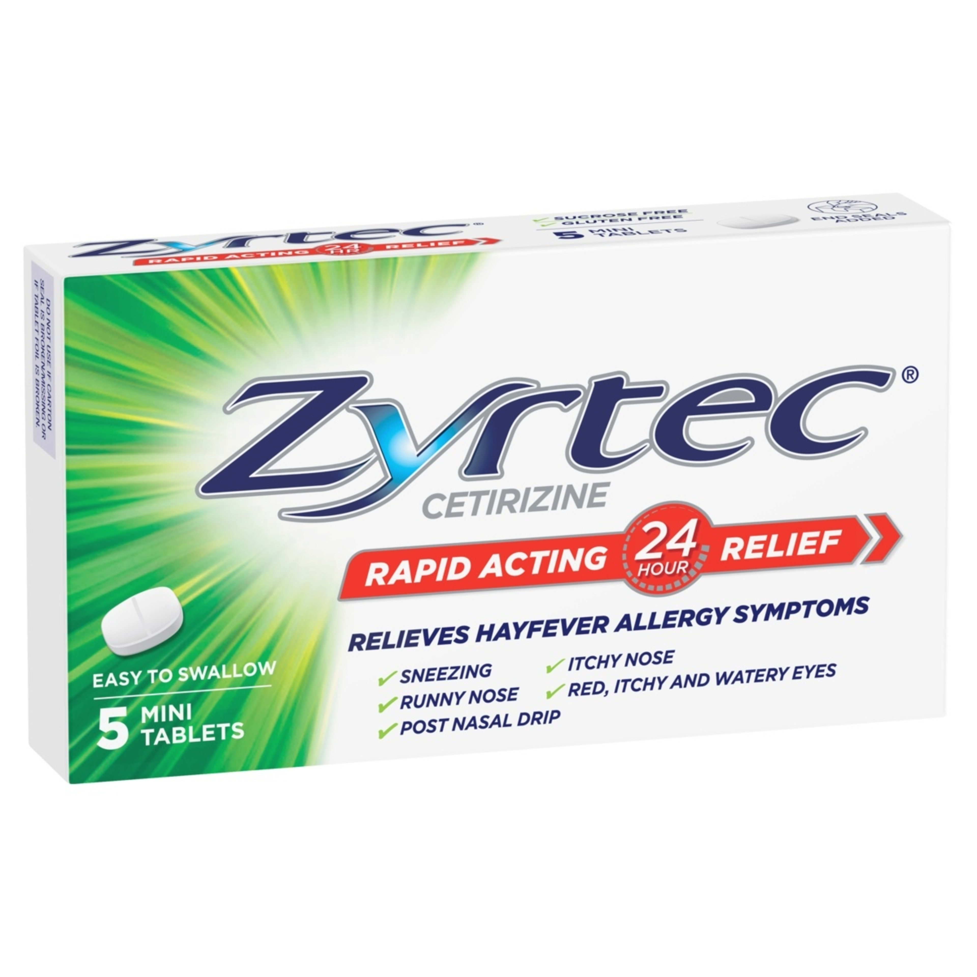 1 5 Pack Zyrtec Rapid Acting Hayfever Allergy Relief Antihistamine Mini Tablets