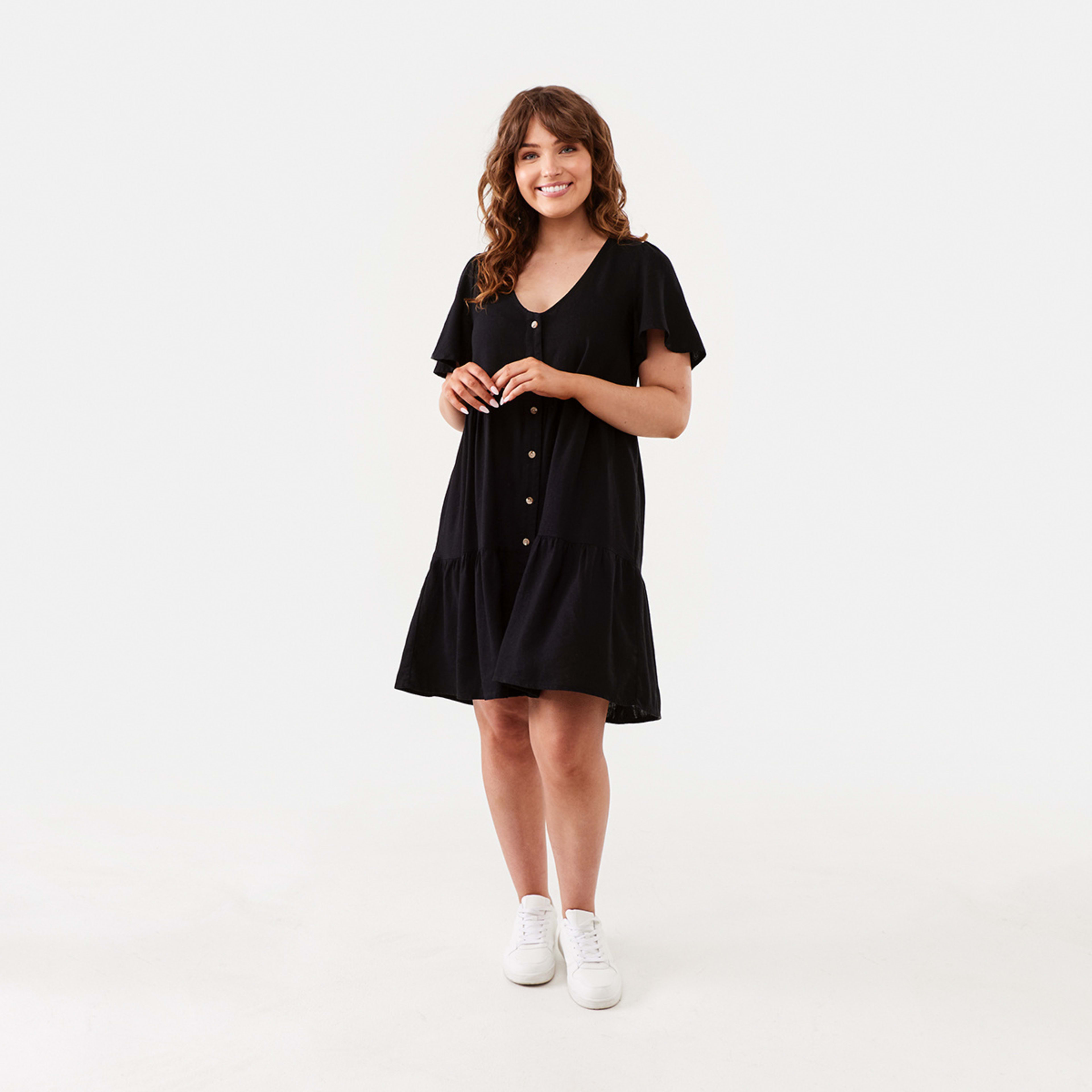 8 Short Sleeve Tiered Mini Dress Black, 8 of 8