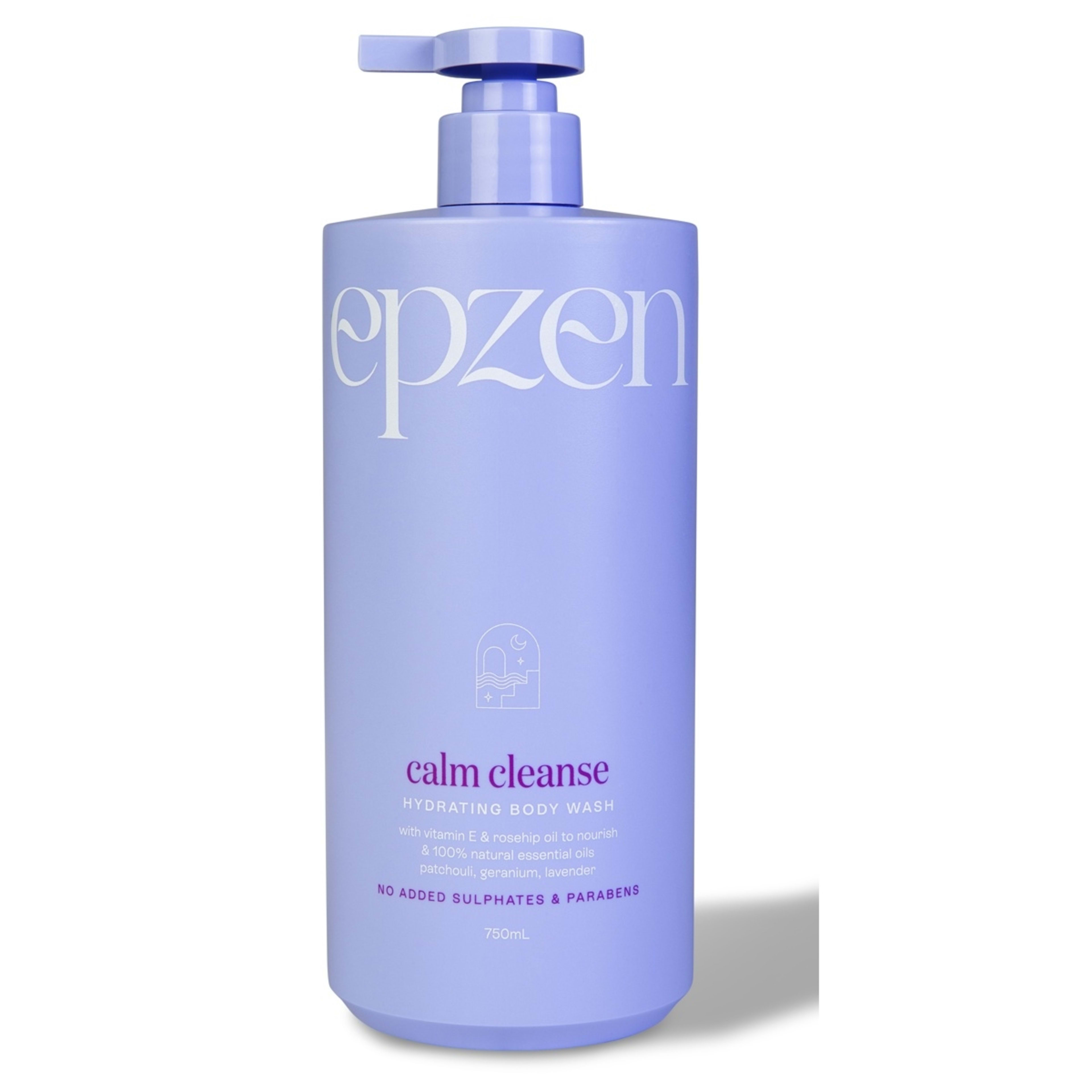 1 Epzen Calm Cleanse Hydrating Body Wash 750ml - Vitamin E, Rosehip Oil and Natural Essential Oils