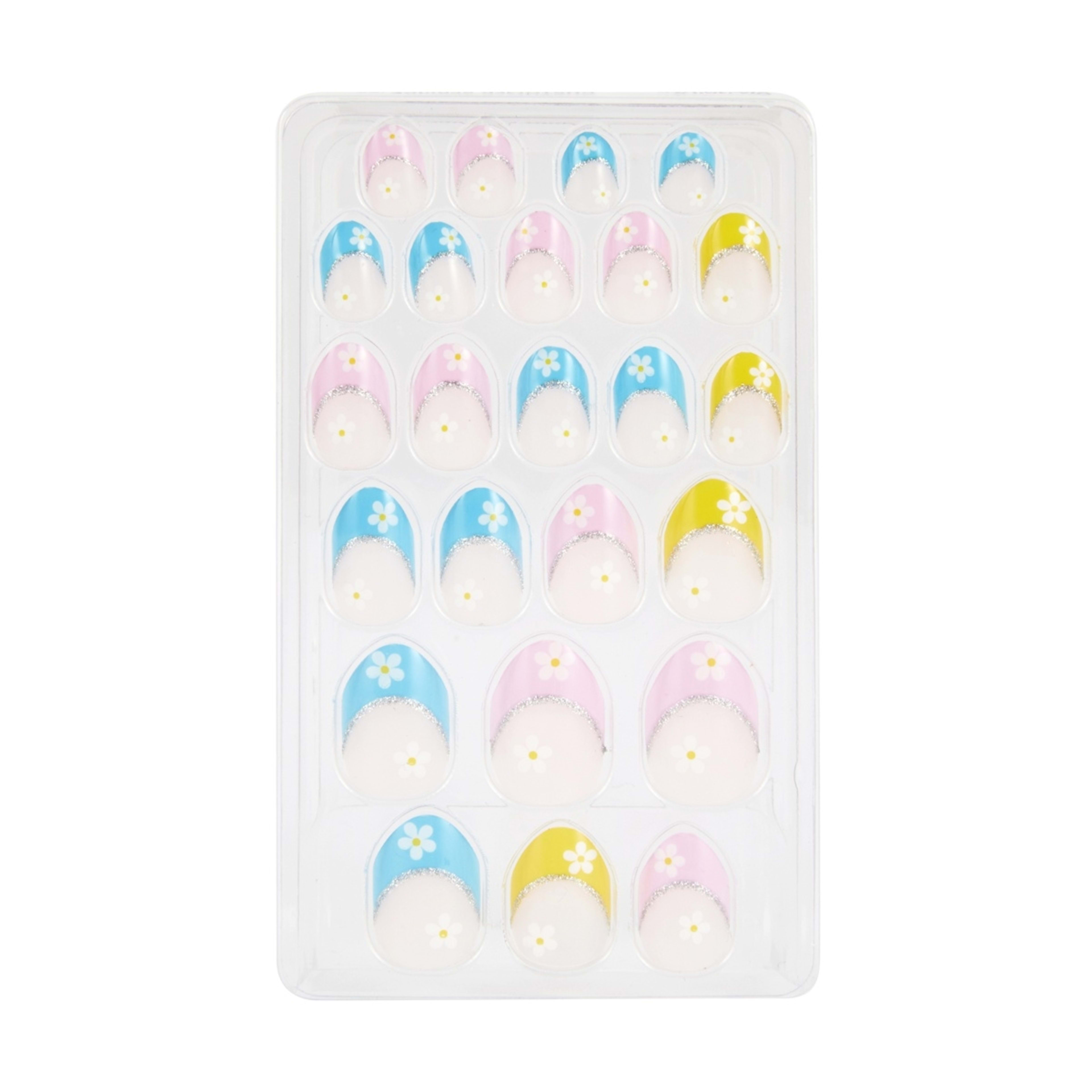 3 OXX Junior 24 Pack Kids Pre-Glued Stick-On Nails - Flowers, 3 of 5