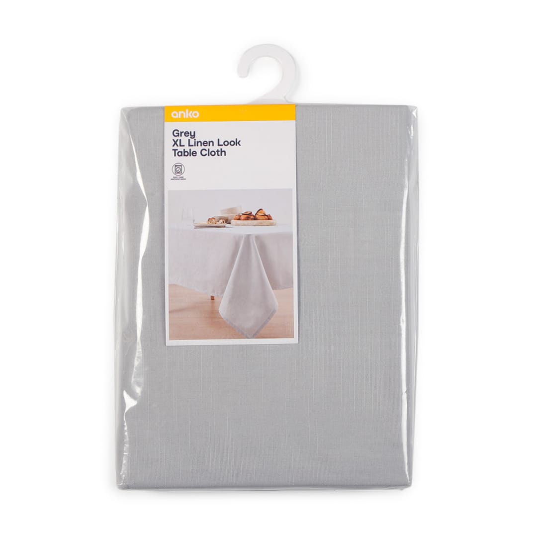 Grey Extra Large Linen Look Table Cloth - Kmart