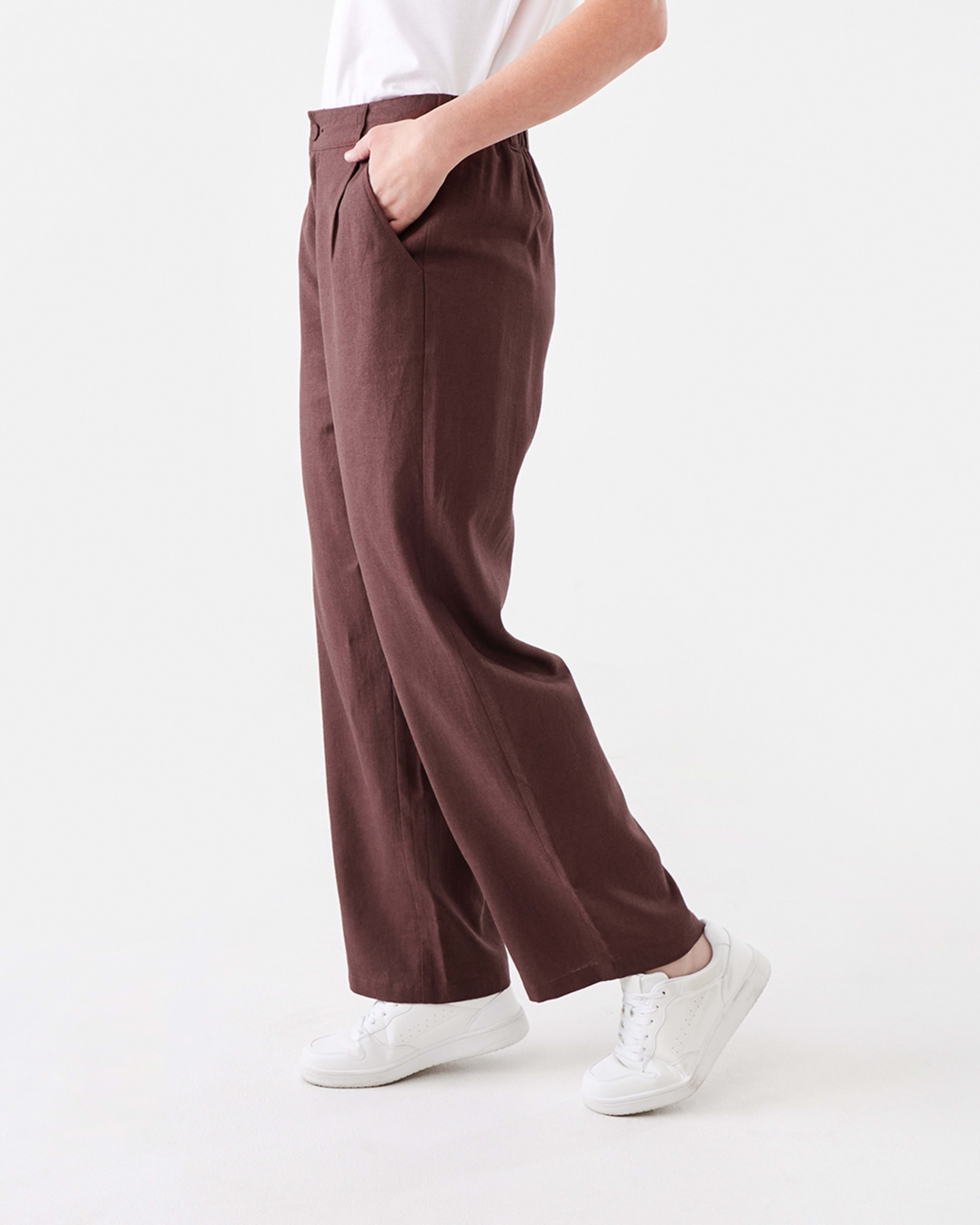 2 Smart Linen Blend Pants Bnt Mroon, 2 of 5