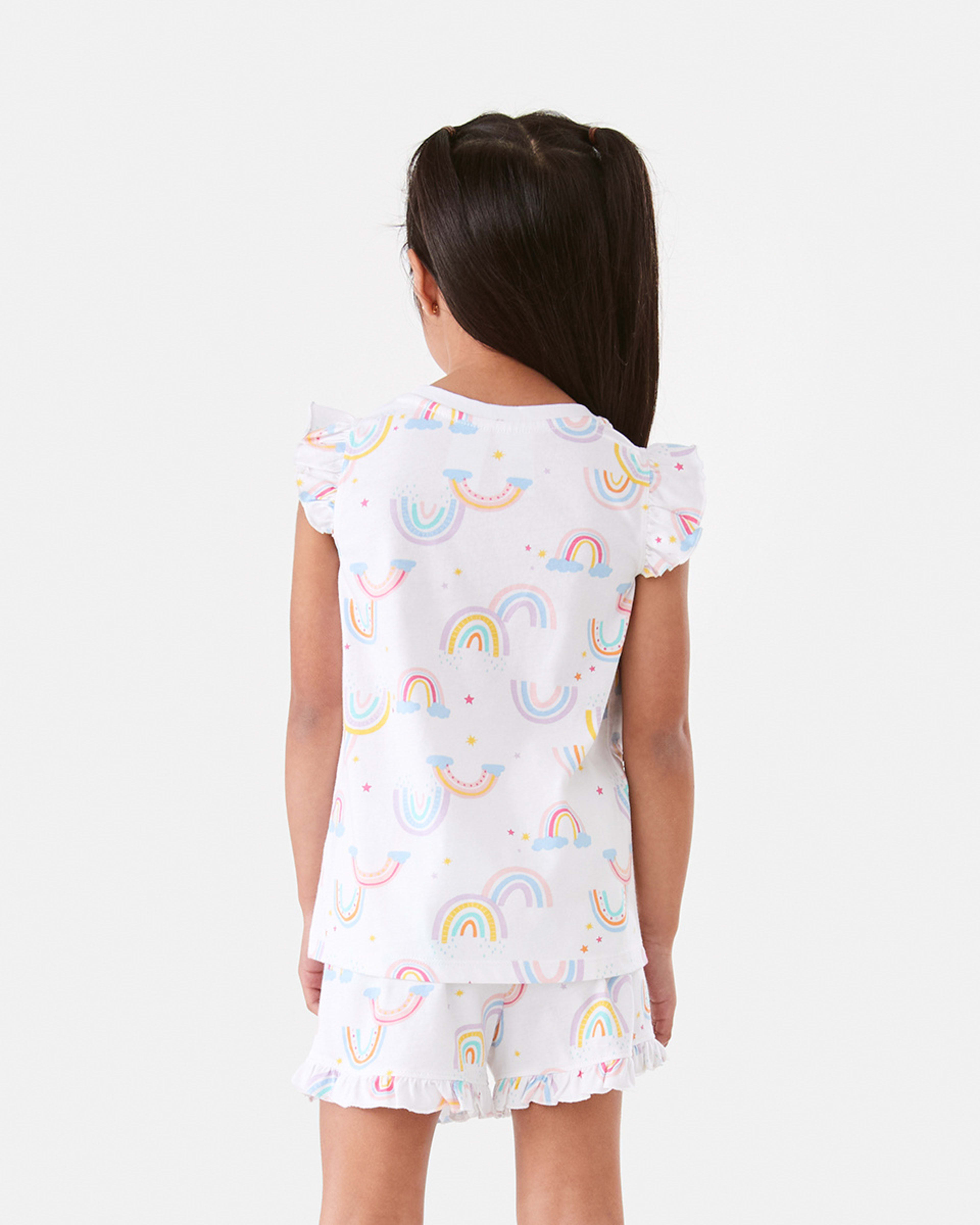 2 Short Sleeve Jersey Knit Pyjama Set Rainbowwte, 2 of 10