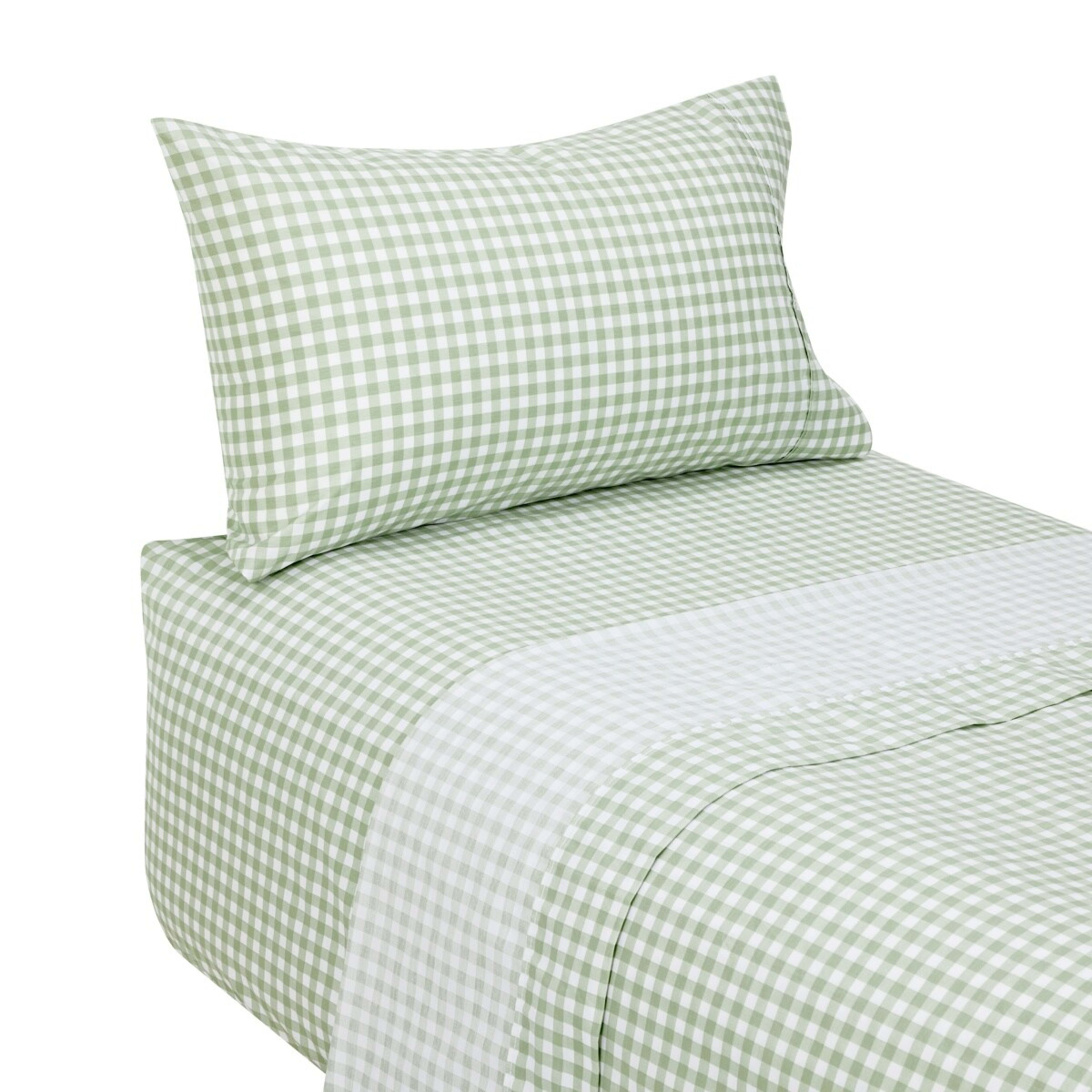 5 250 Thread Count Gingham Cotton Sheet Set - Single Bed, Sage, 5 of 7