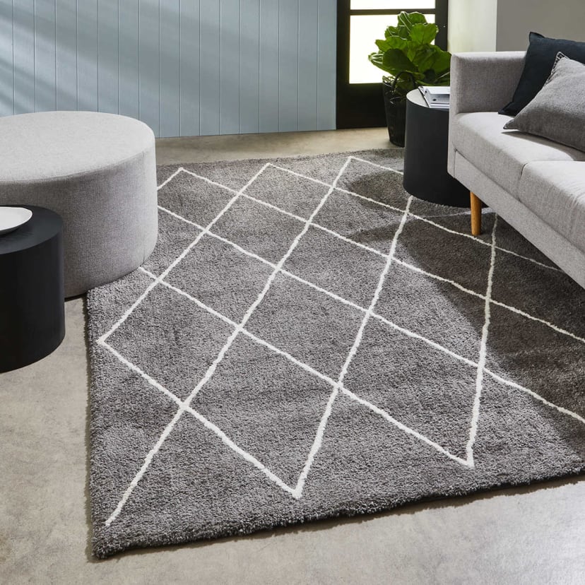 Trellis Shag Rug Grey, Large 235cm x 160cm Kmart