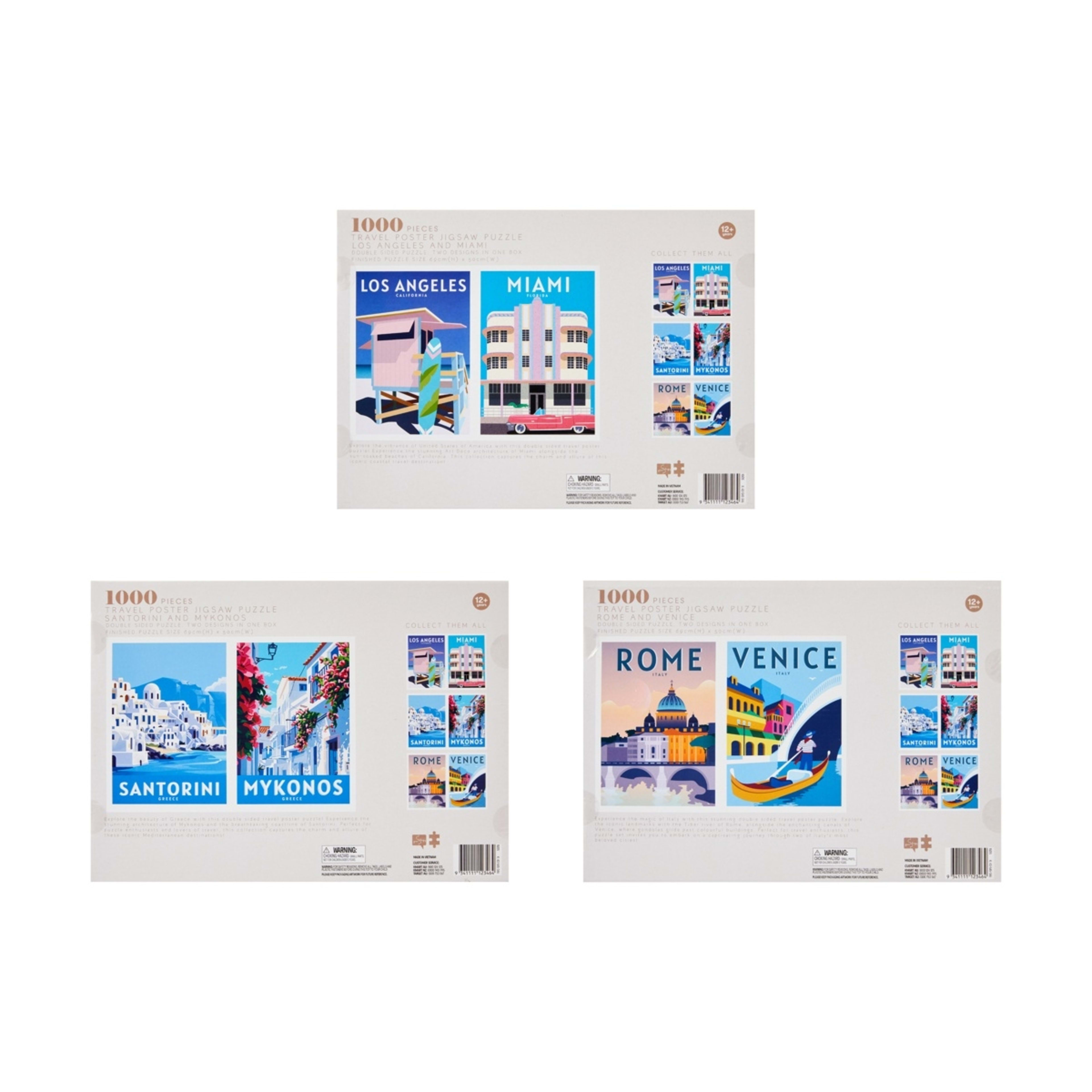 2 1000 Piece 2-in-1 Double Sided Travel Poster Jigsaw Puzzle - Assorted, 2 of 2