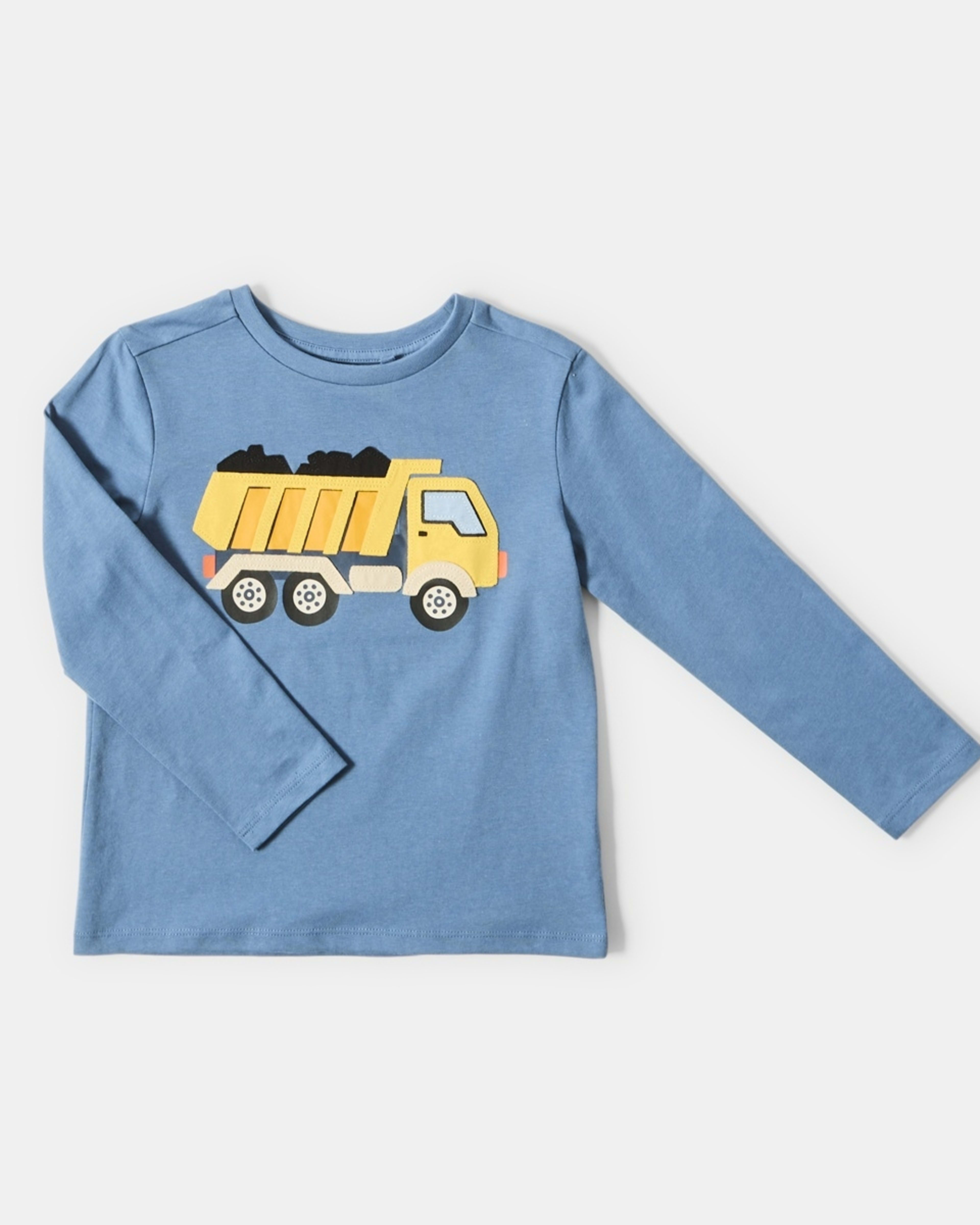 7 Long Sleeve Applique T-shirt Dump Truck Blue, 7 of 8