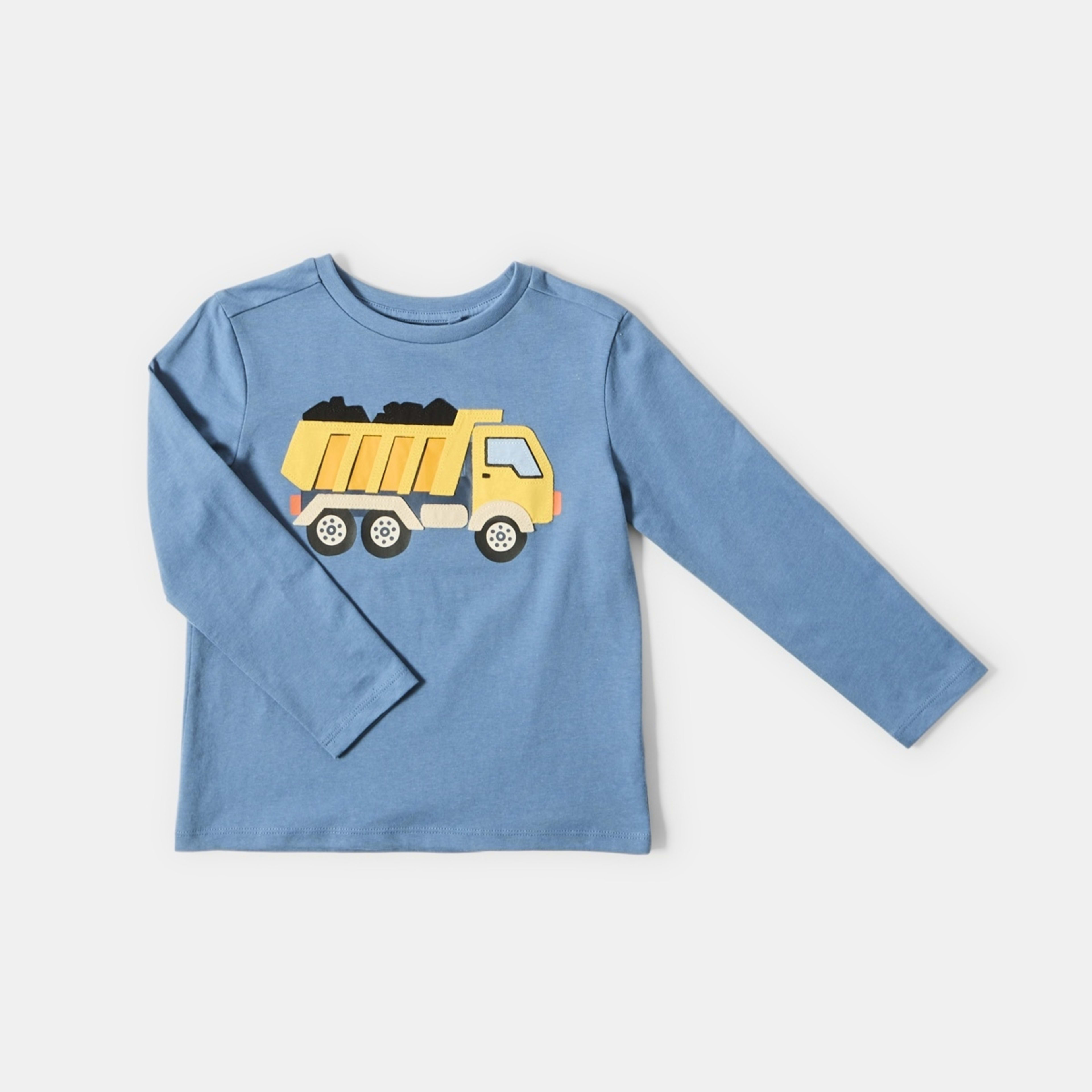 7 Long Sleeve Applique T-shirt Dump Truck Blue, 7 of 8