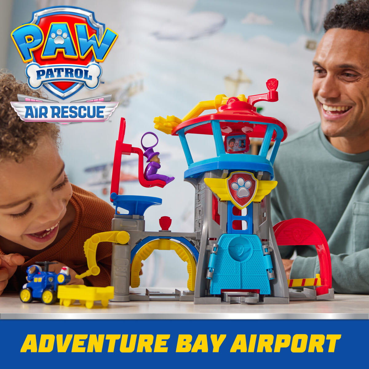 PAW PATROL Air Rescue Pup Squad Airport Tower Playset With Chase Racer & Mayor Figure, For Kids 3+