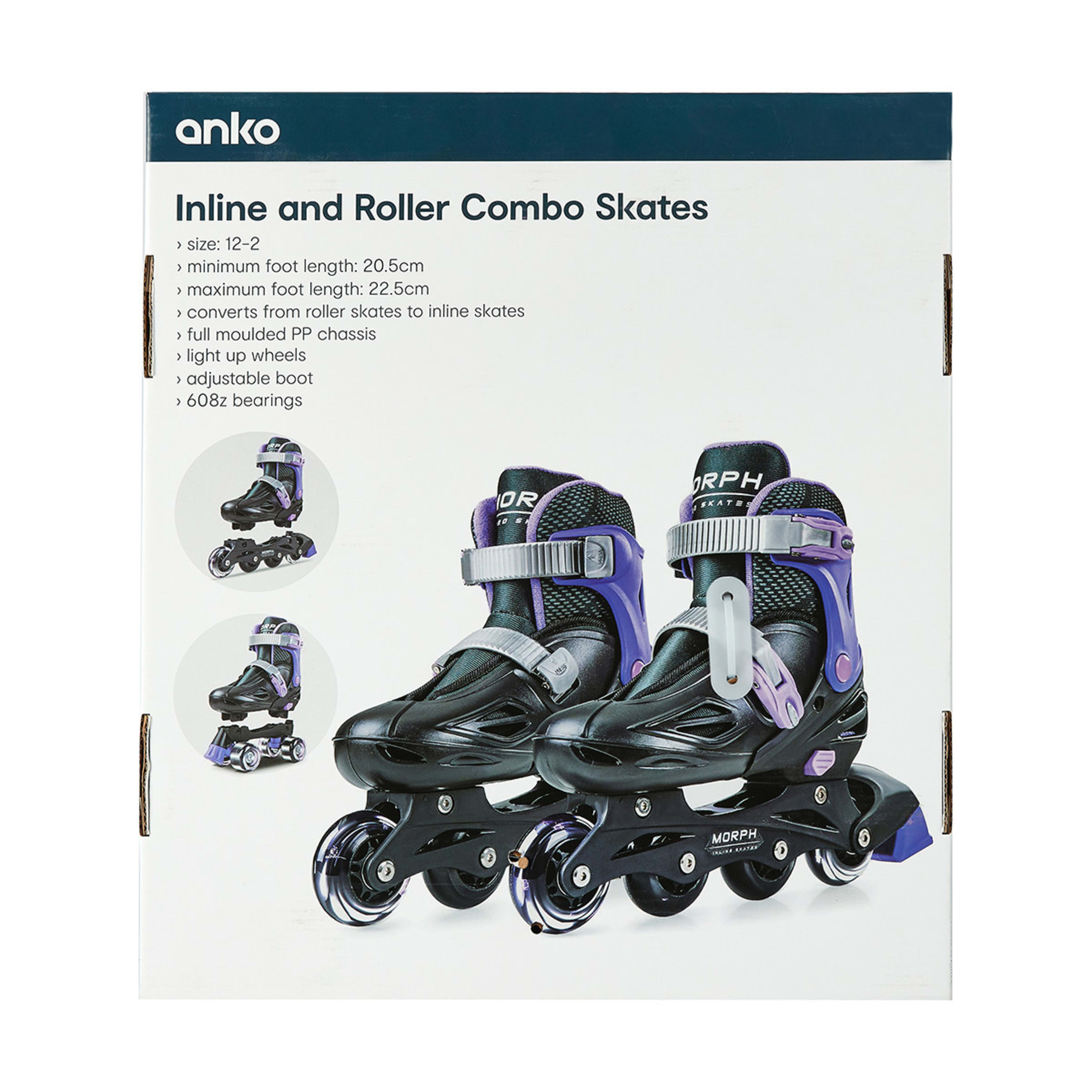 Inline and Roller Combo Skates Black and Purple, Size 12 to 2 Kmart