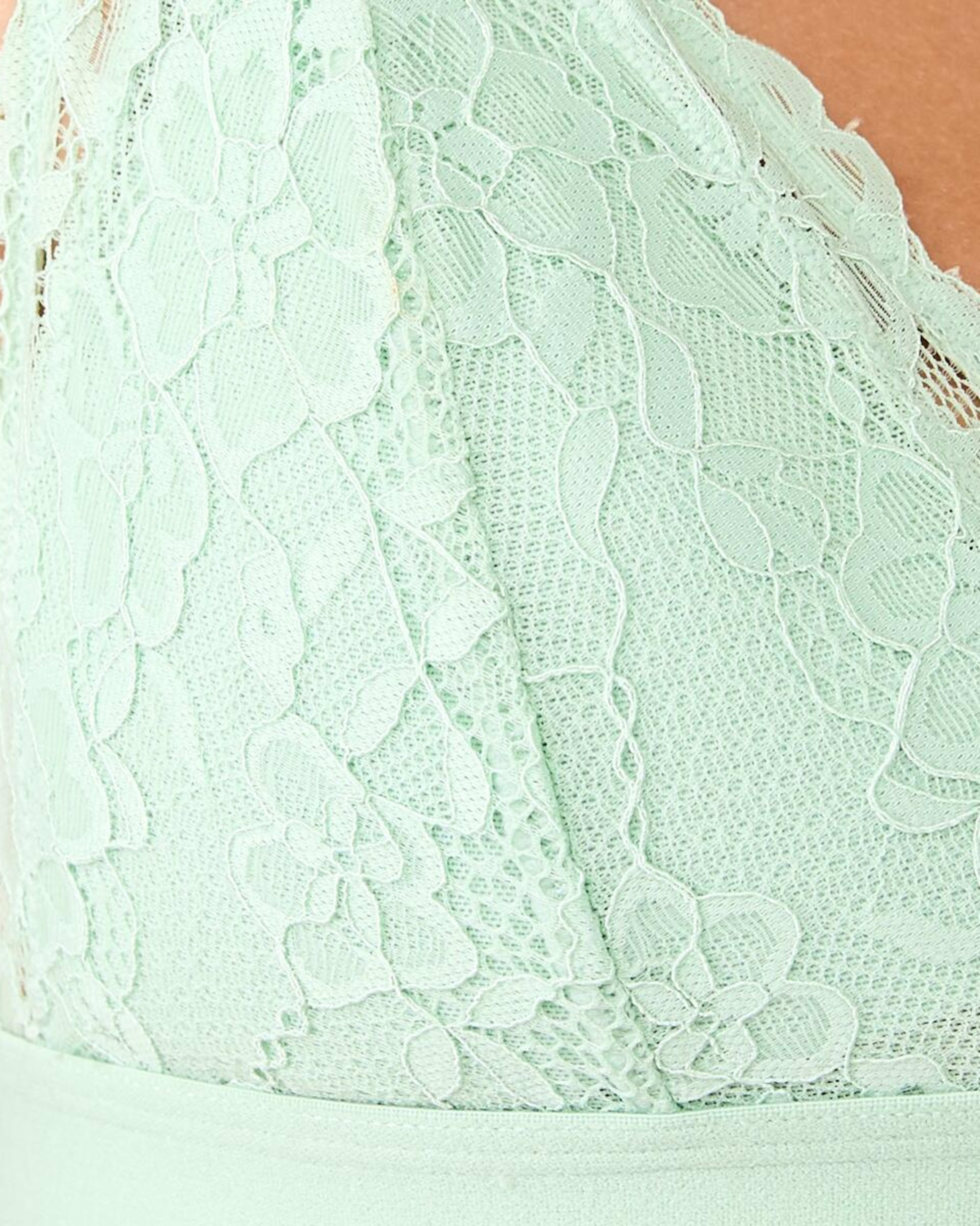 6 Co-ordinated Lace & Satin Bralette Tea Green, 6 of 7