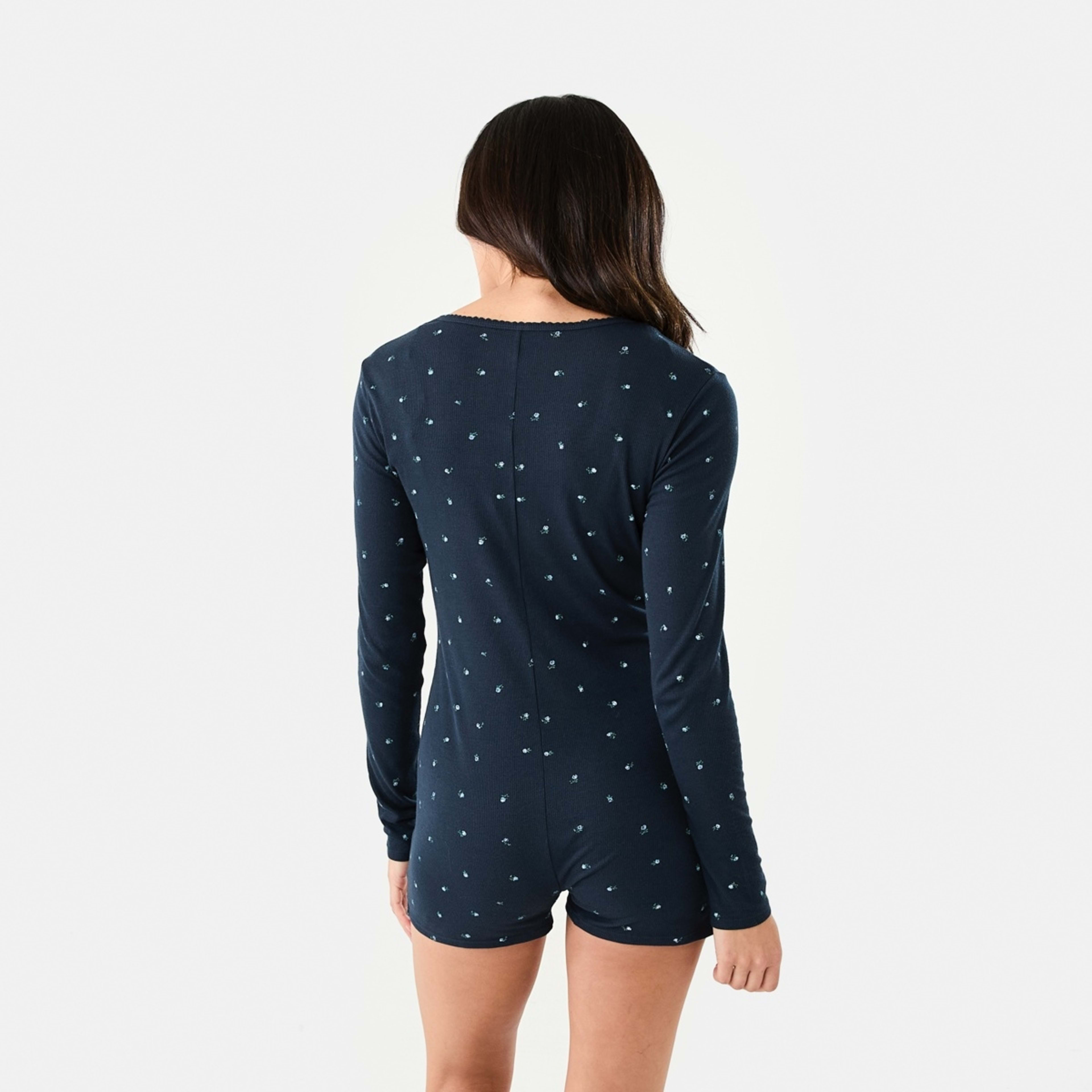 3 Long Sleeve Henley Romper Sm Ditsy N, 3 of 8