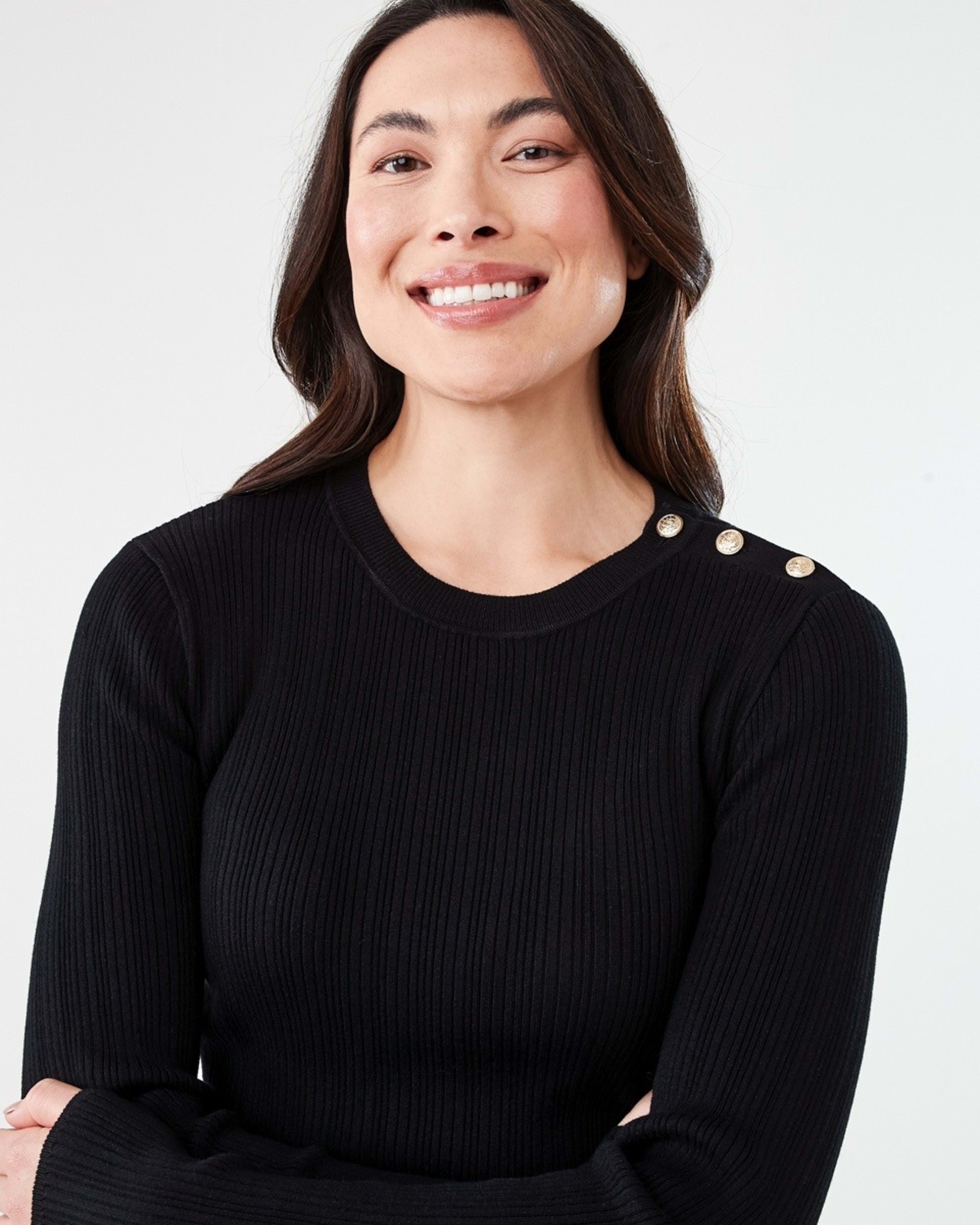 4 Long Sleeve Button Detail Top Black, 4 of 5