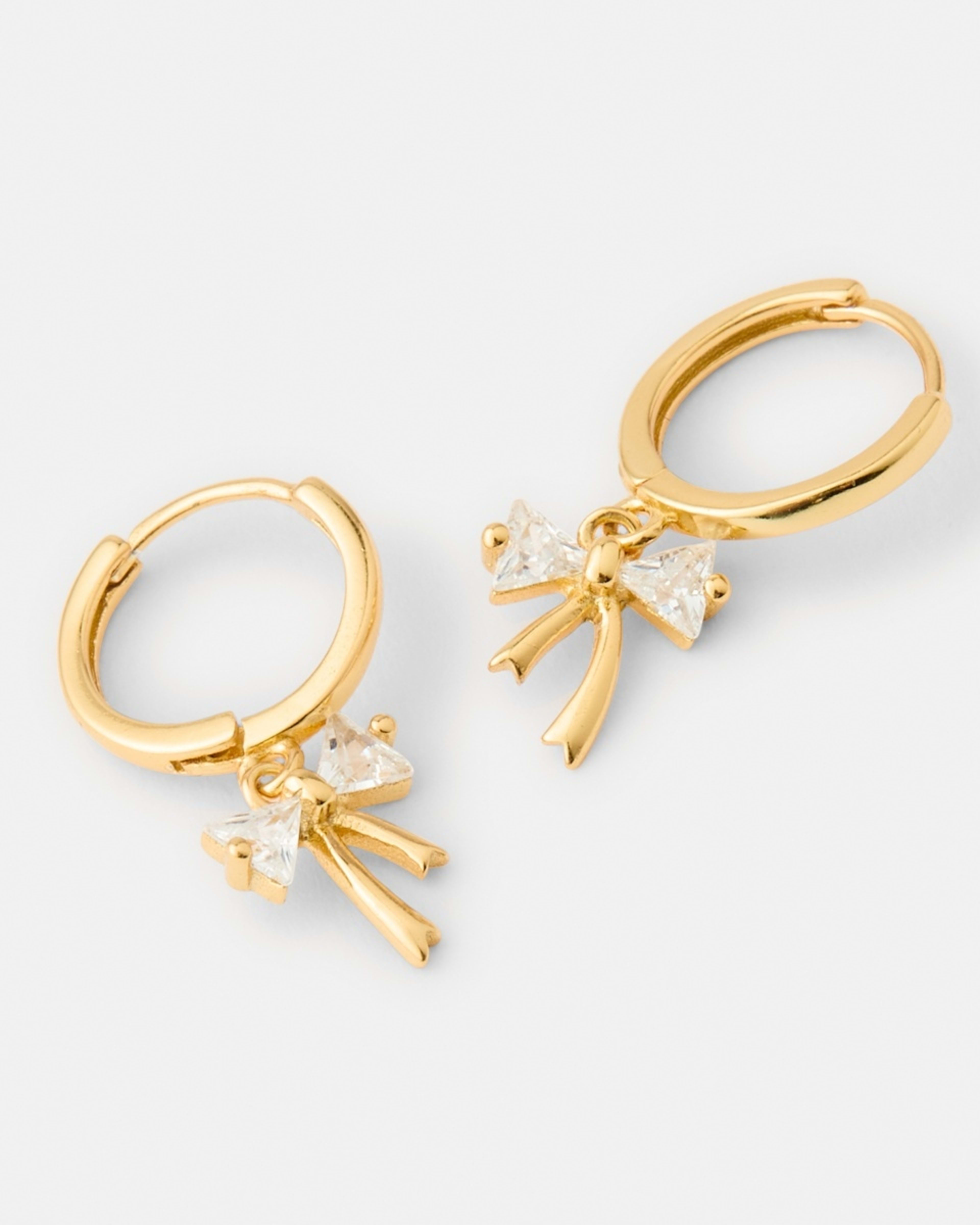 3 Cubic Zirconia Gold Plated Sterling Silver 925 Bow Hoop Earrings Gold, 3 of 5