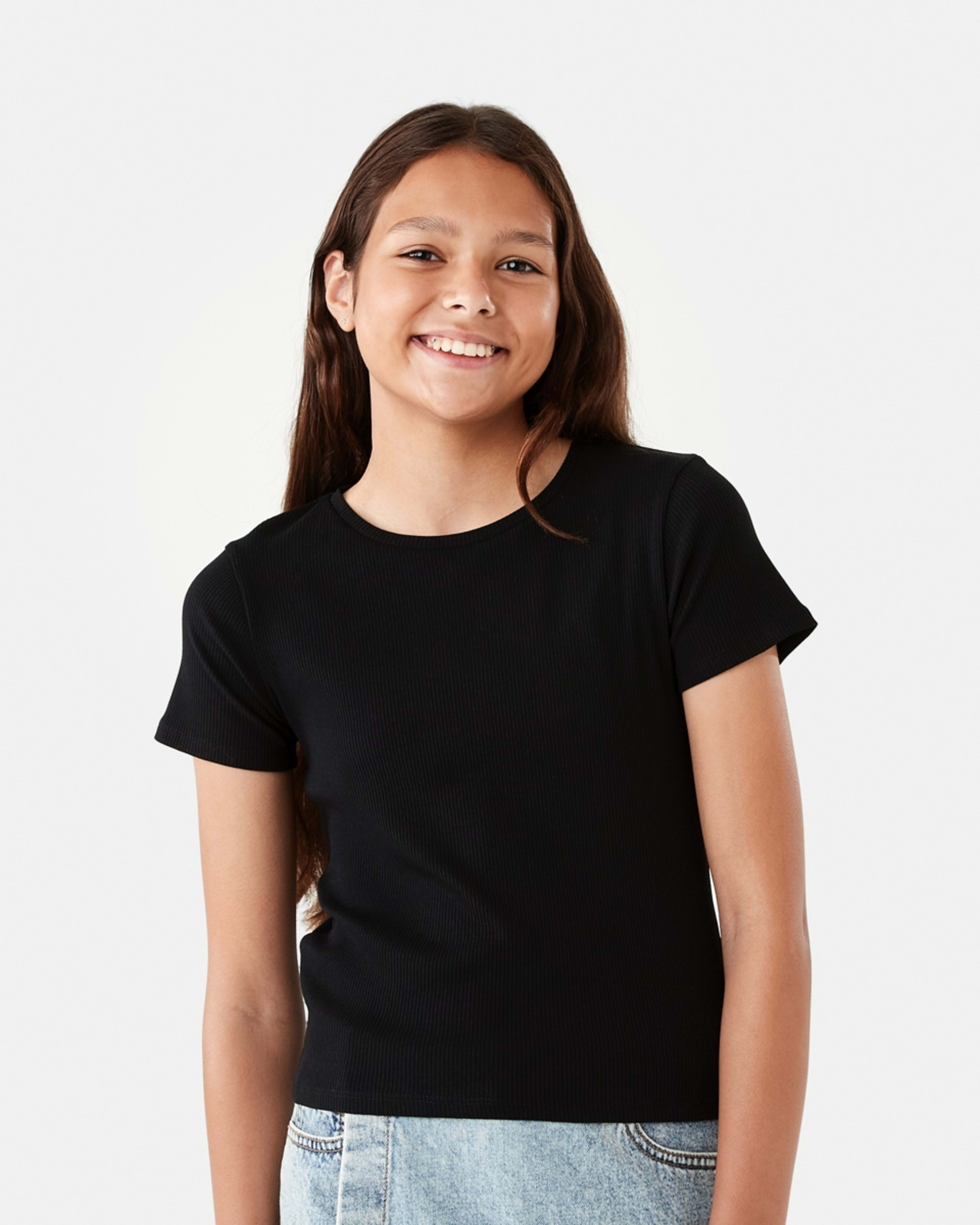 1 Short Sleeve Rib Top Black