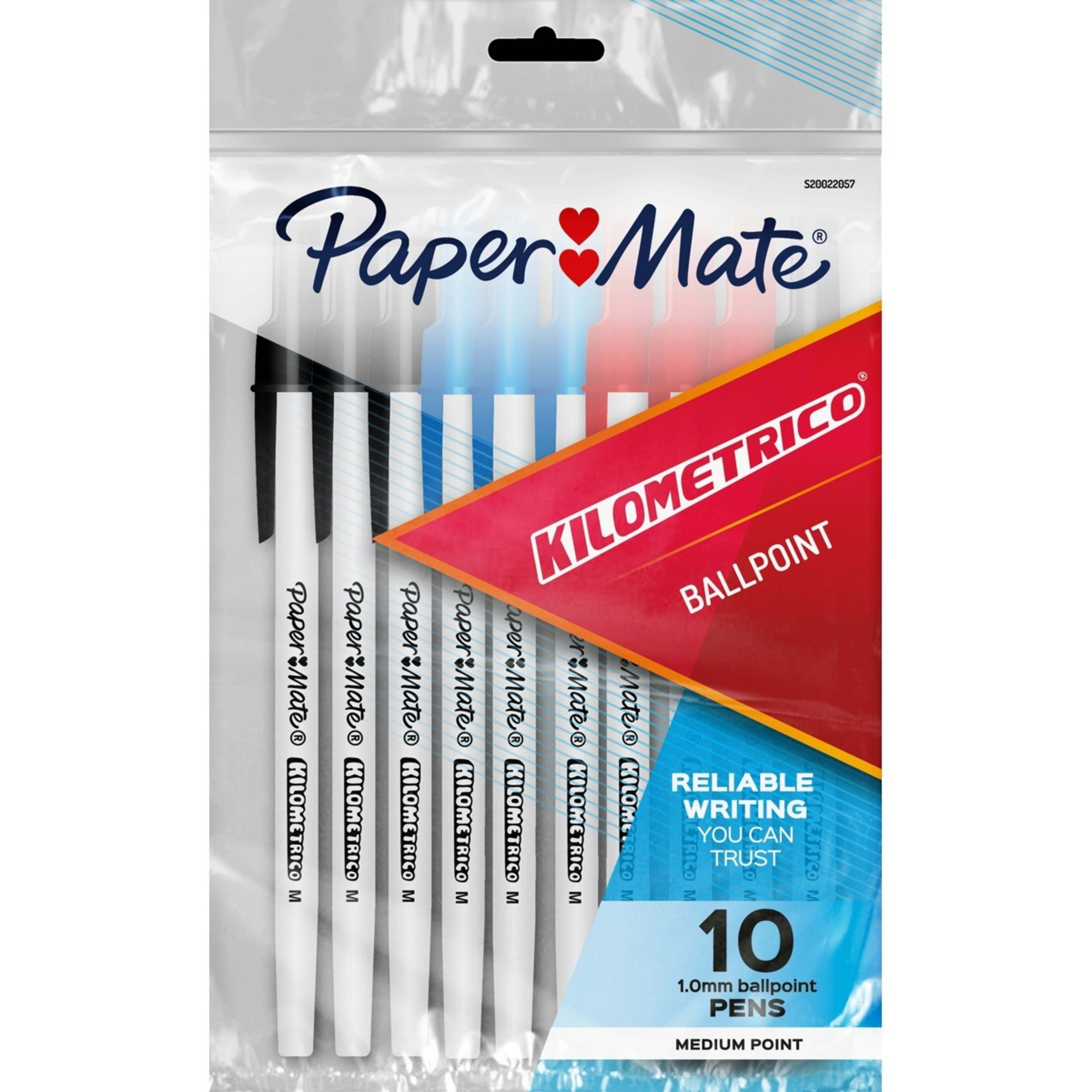 1 10 Pack Paper Mate Kilometrico Ballpoint Pens - Multi Colour