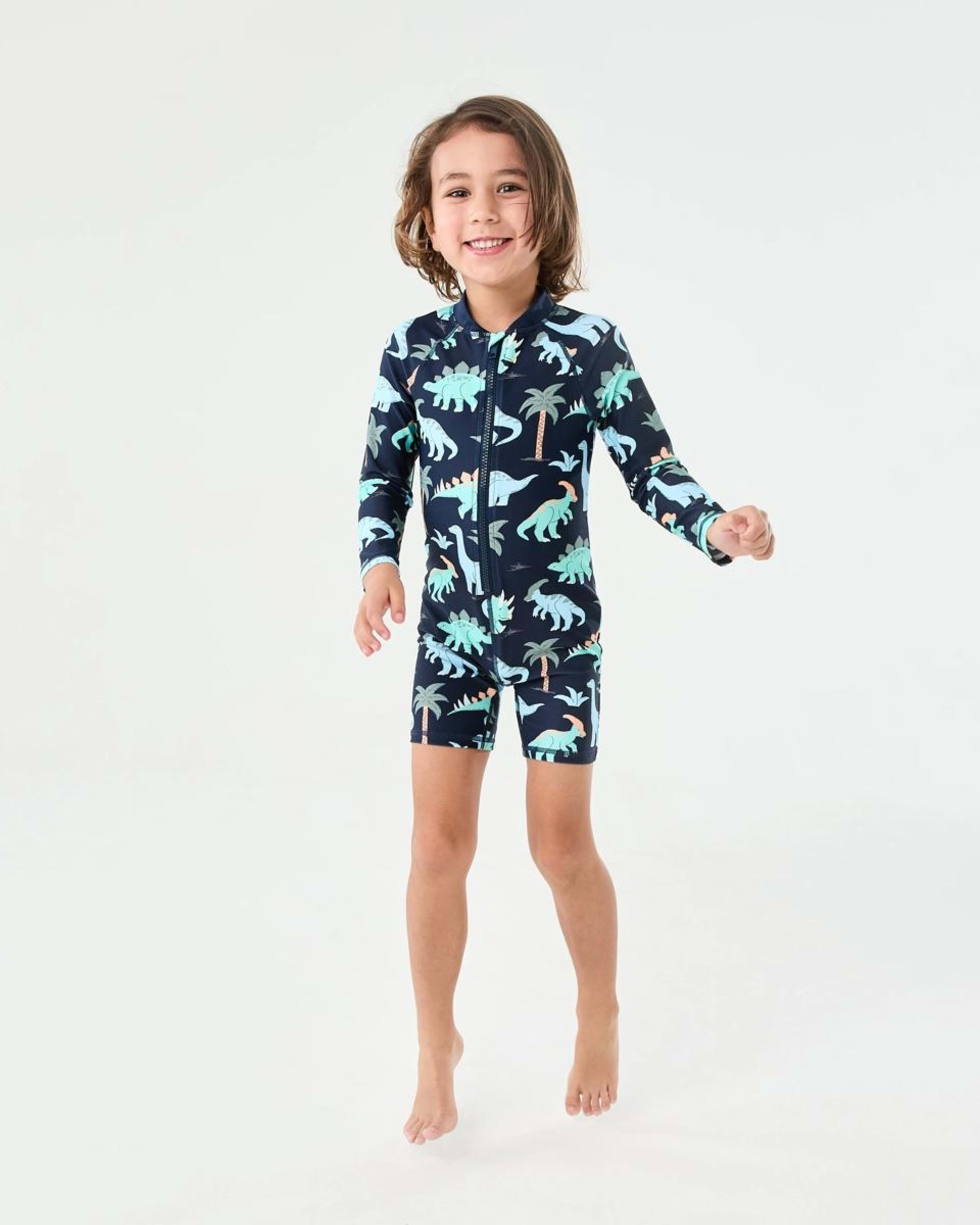 6 Long Sleeve Swimsuit DINO SCRIBBLE DRESS BLUE, 6 of 7