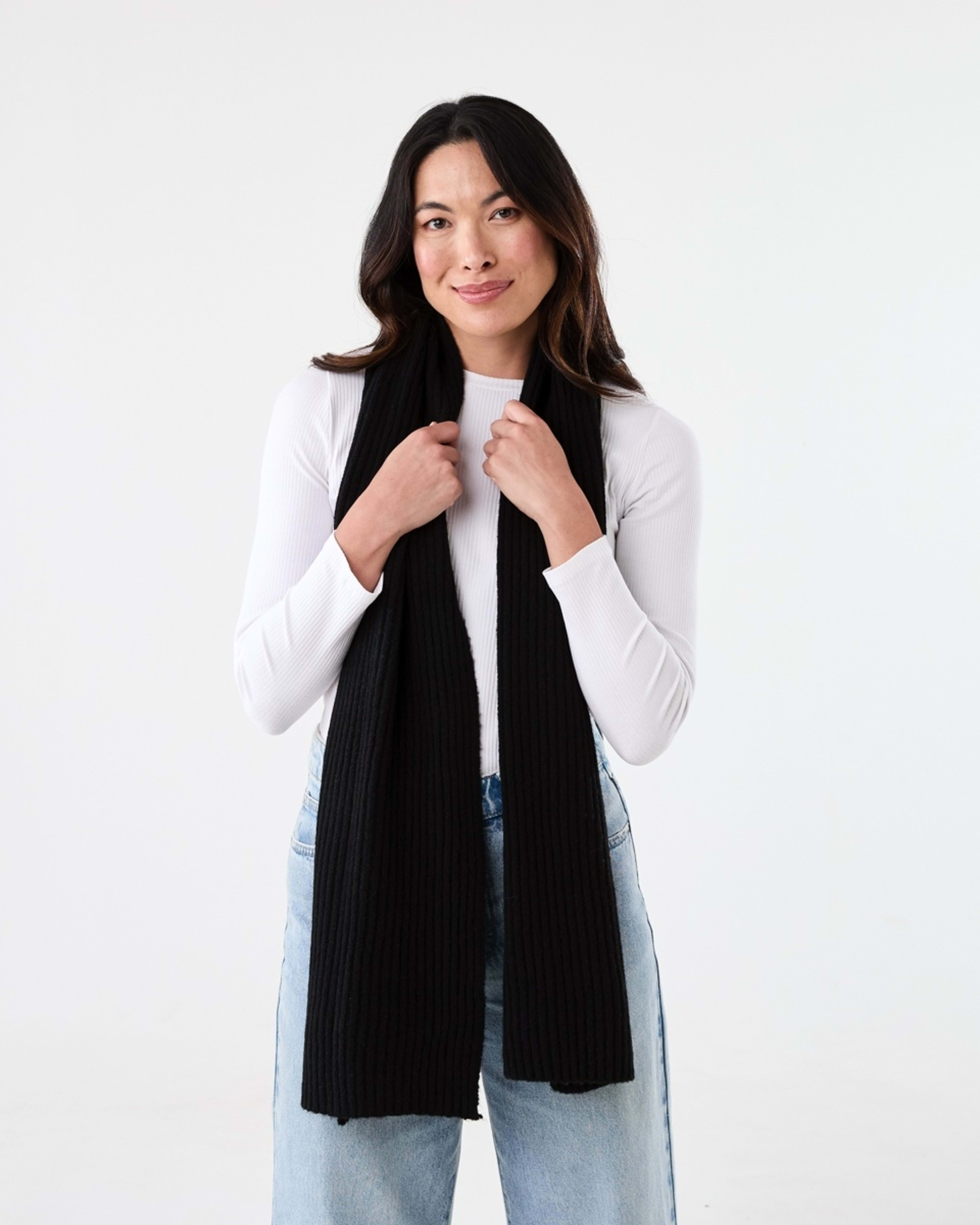 3 Basic Rib Scarf Black, 3 of 4