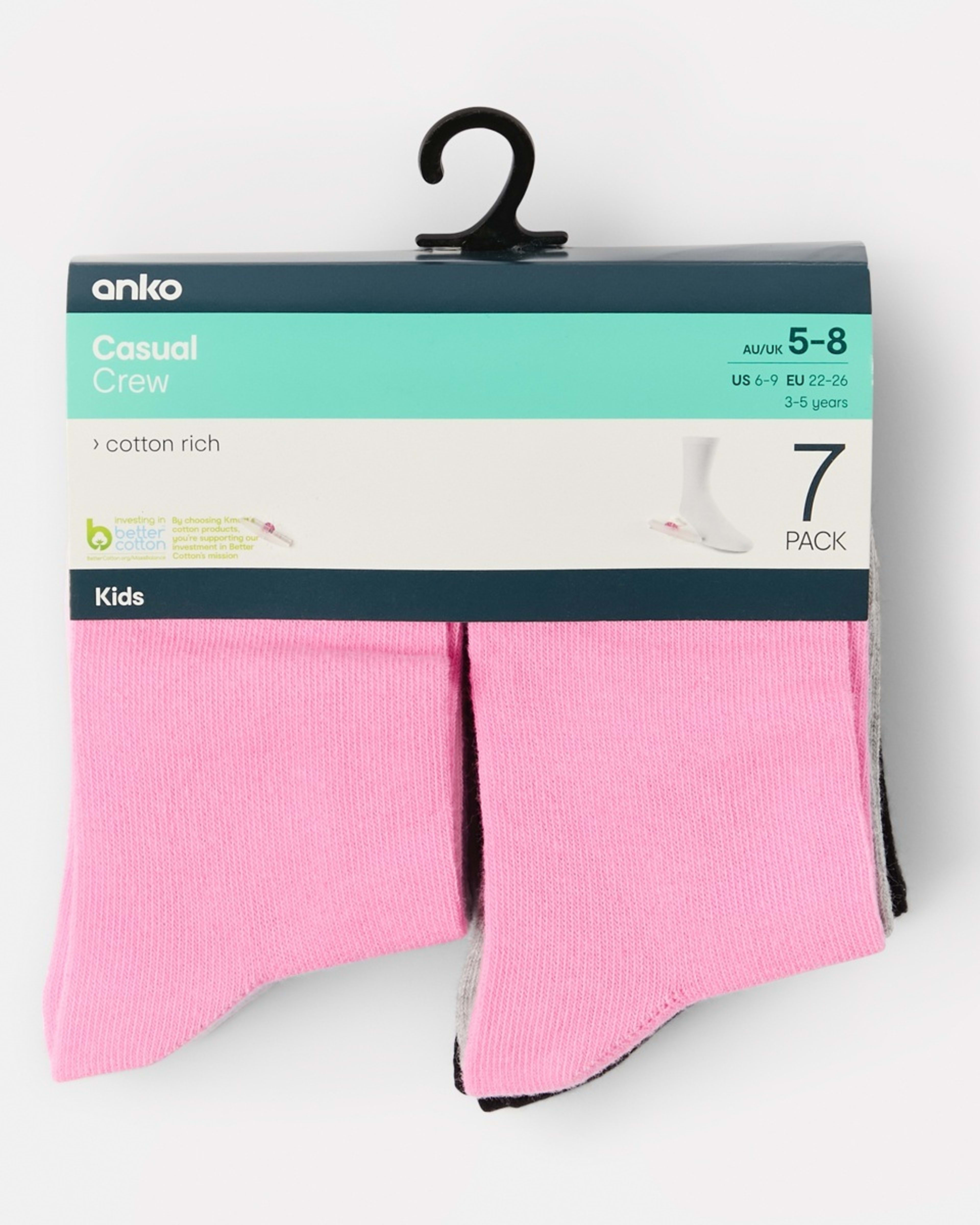 3 7 Pack Crew Socks PINK MULTI, 3 of 3