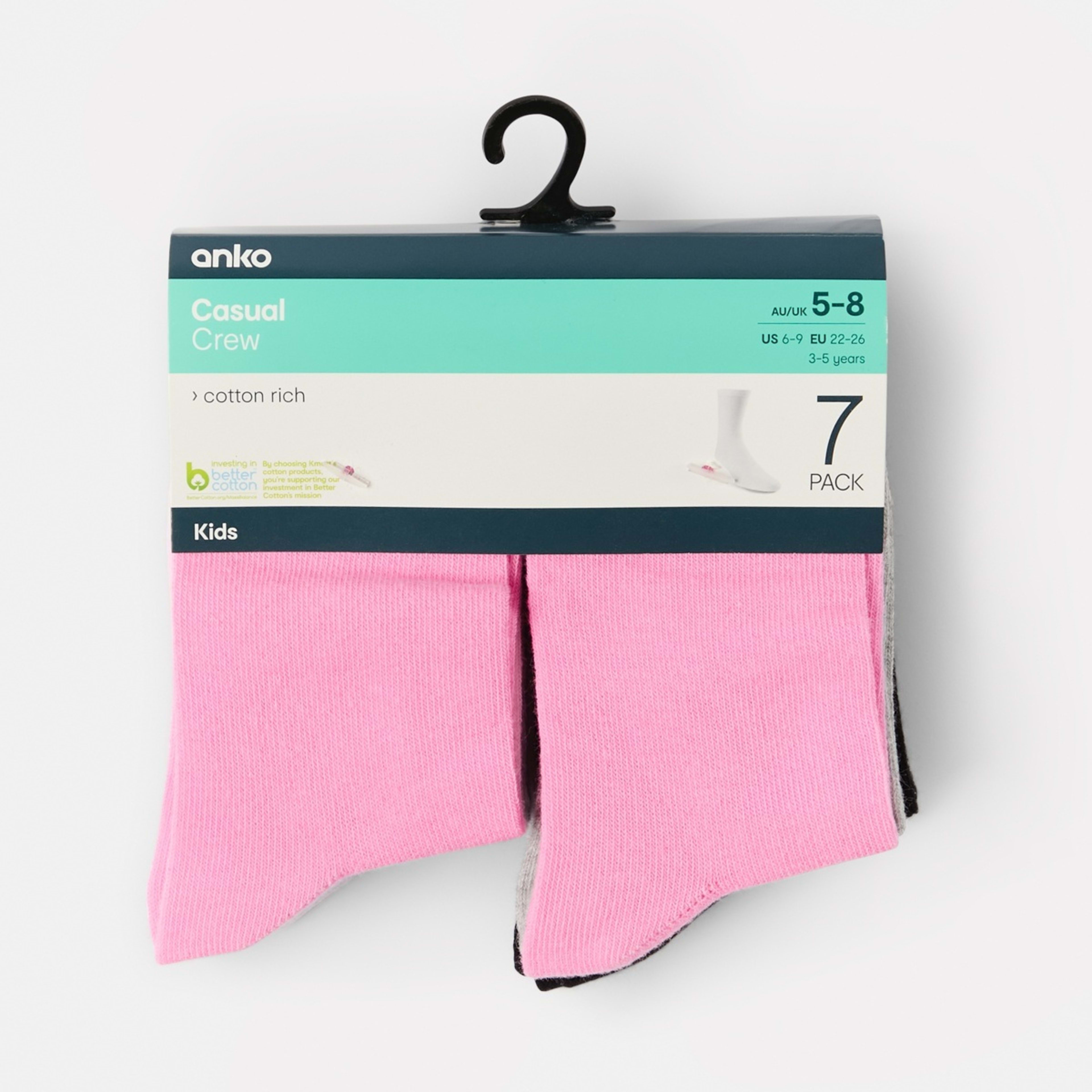 3 7 Pack Crew Socks Casual Pink Multi Pack, 3 of 3