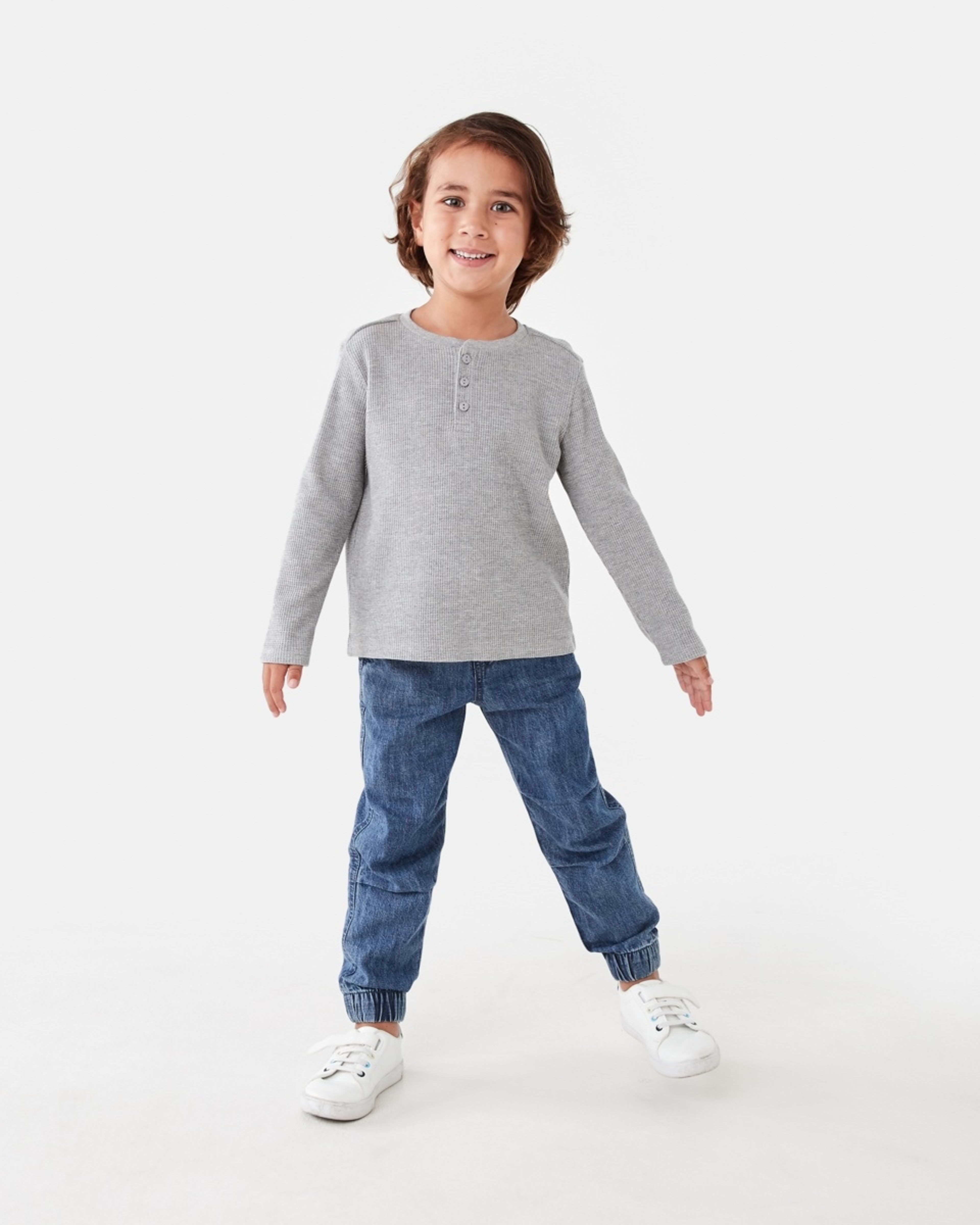 5 Waffle Henley Long Sleeve T-shirt Kgry Marle, 5 of 8