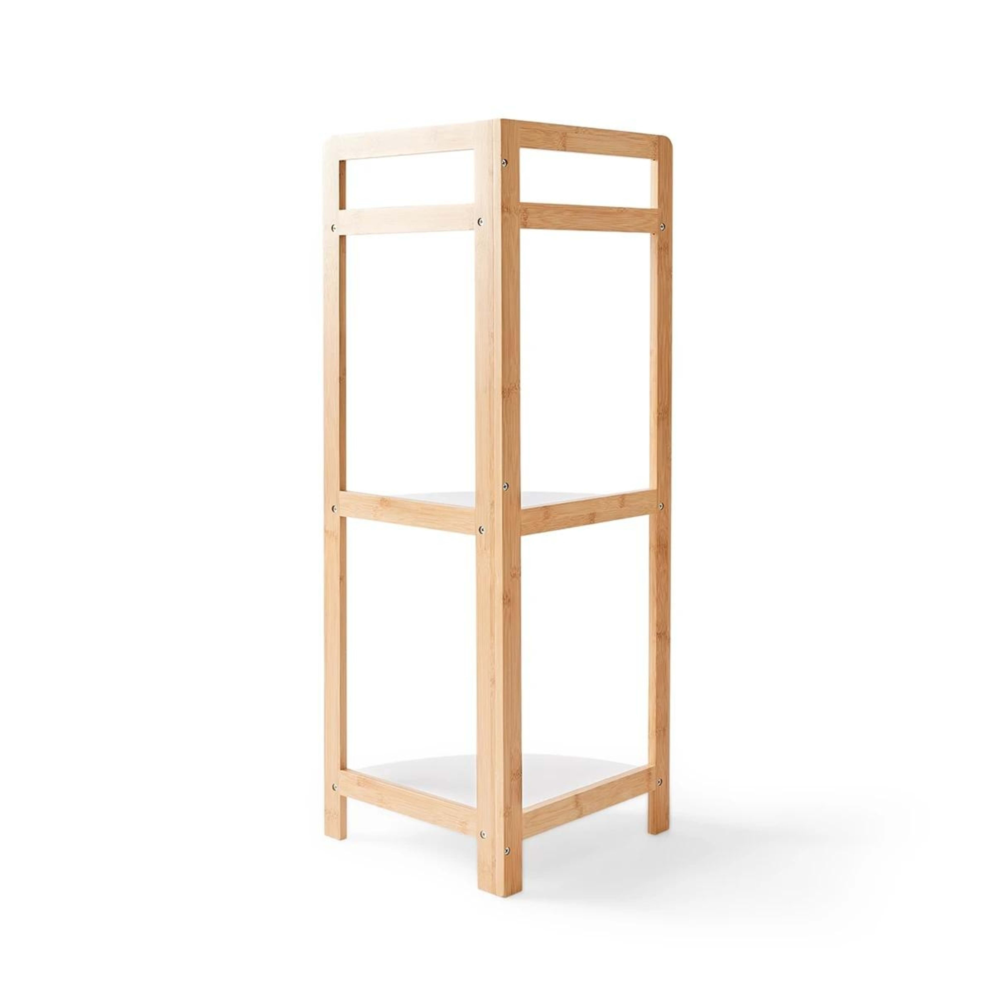 9 Bamboo and White 3 Tier Corner Shelf, 9 of 10