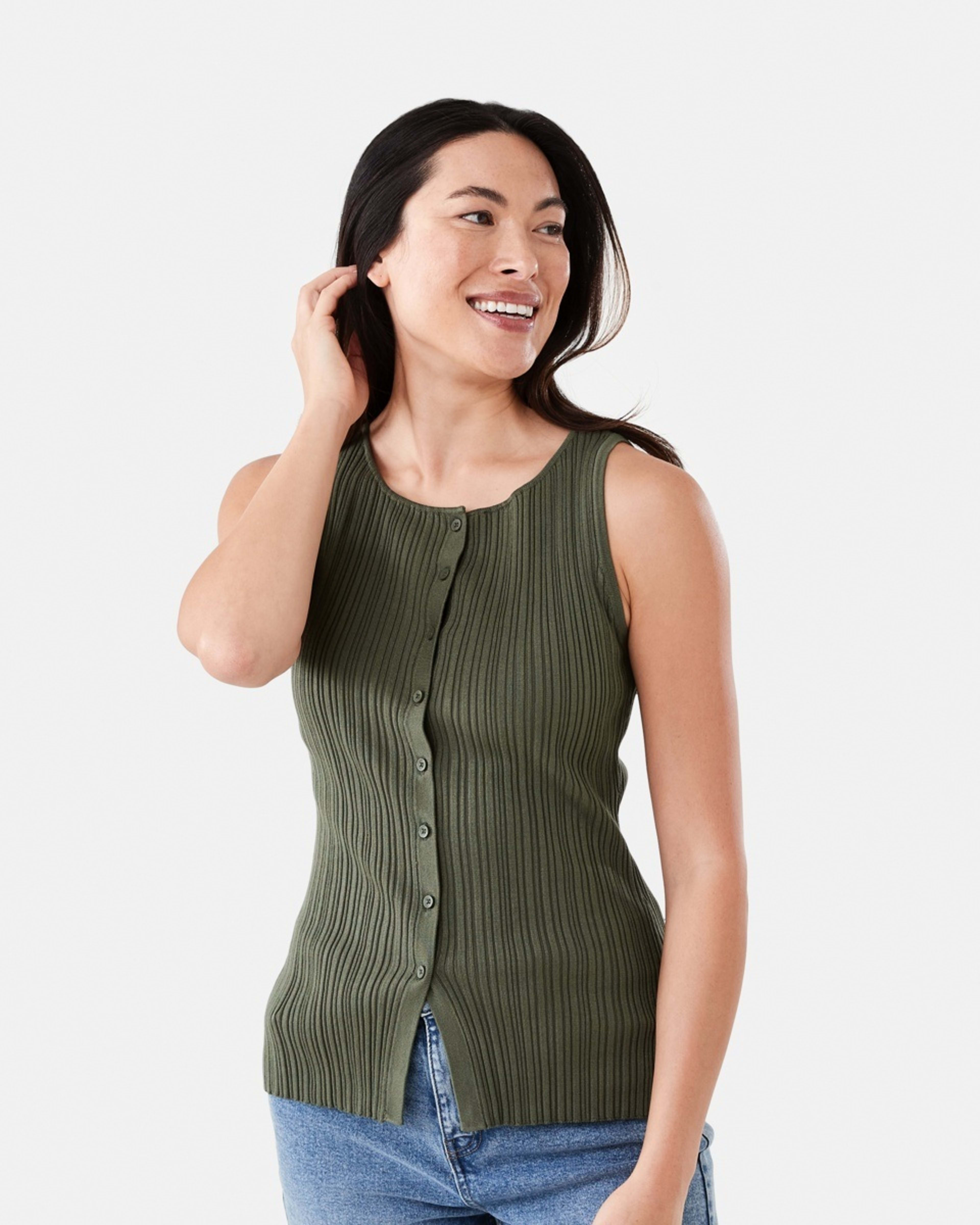1 Sleeveless Boat Neck Vest Grn Olive, 1 of 6