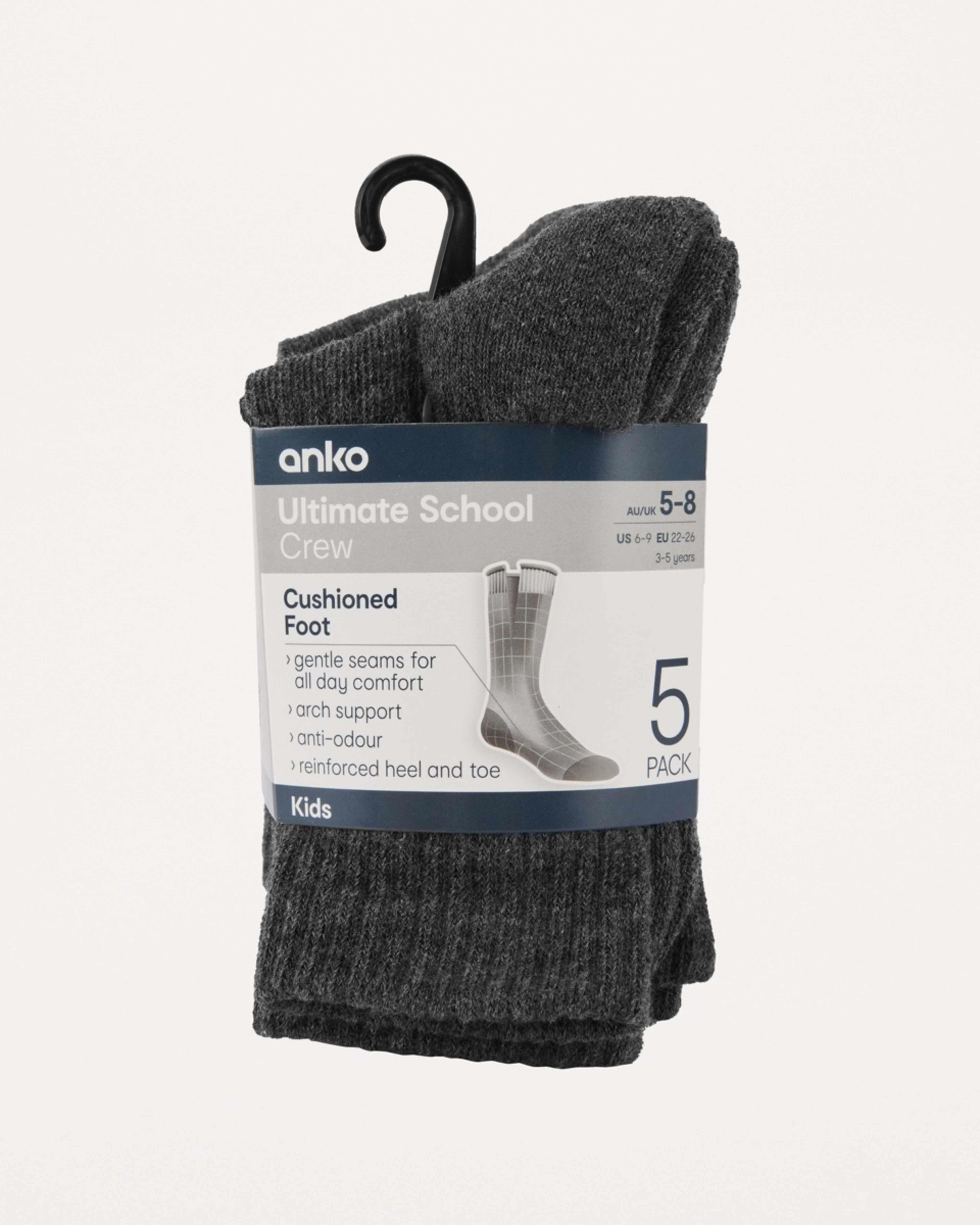 3 5 Pack Ultimate School Crew Socks CHARCOAL MARLE, 3 of 3